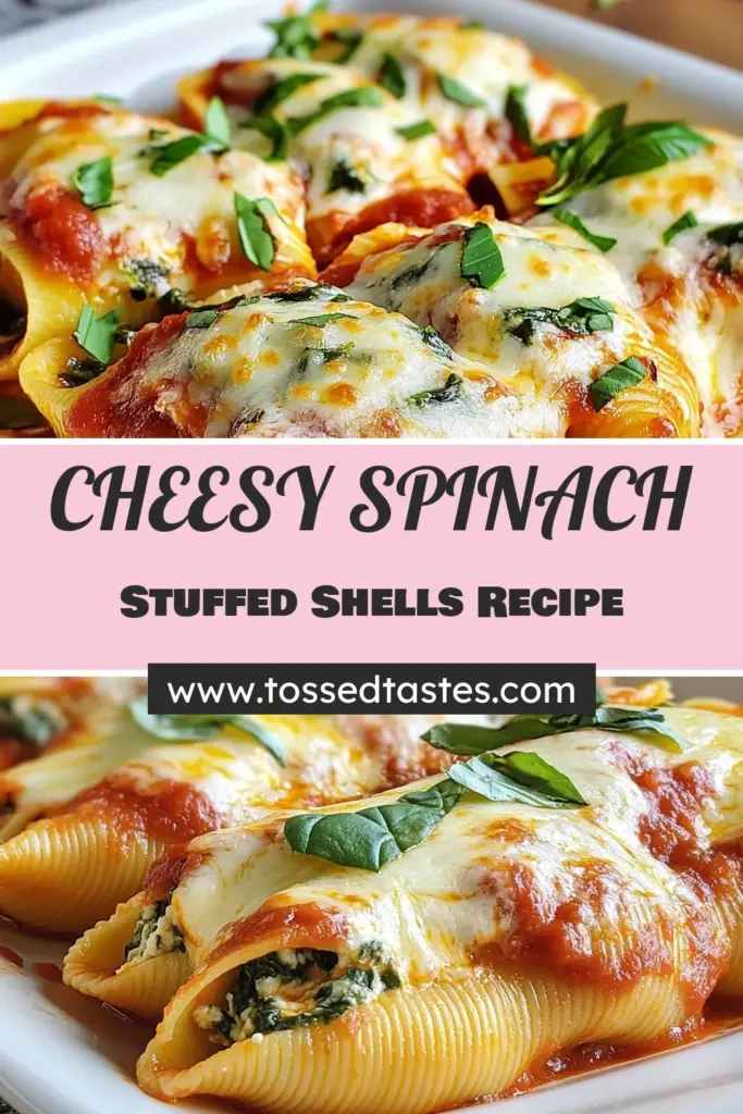 Discover the perfect spinach ricotta stuffed shells recipe that combines jumbo pasta shells with creamy ricotta cheese and fresh spinach. This easy stuffed pasta recipe is a must-try for any vegetarian pasta dishes lover. A delightful blend of flavors and textures makes it a standout among ricotta cheese recipes. Prepare this dish in just an hour and enjoy with friends and family. Save this recipe for your next meal! #SpinachRicottaStuffedShells #VegetarianPasta #EasyDinner #PastaRecipes