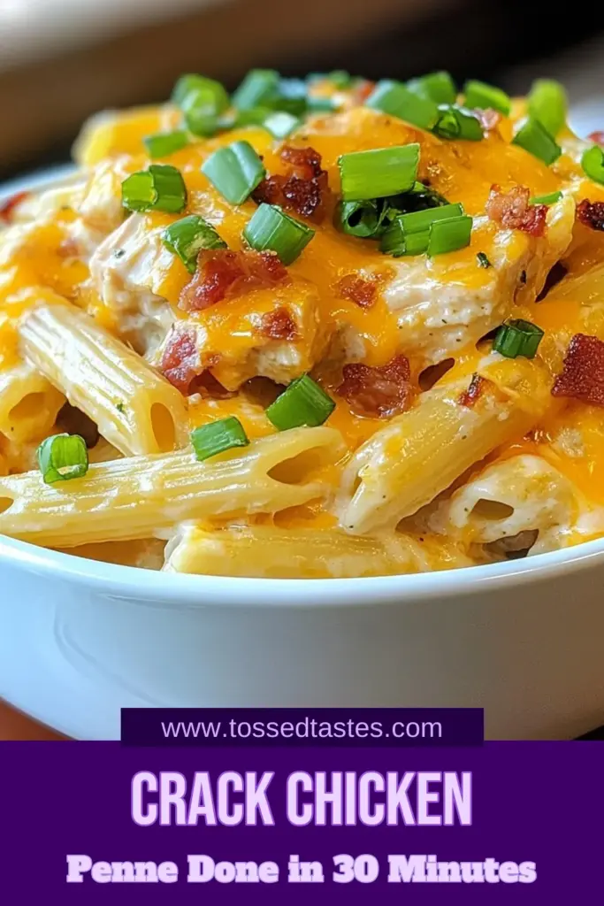 Discover the ultimate comfort dish with this Crack Chicken Pasta recipe! This creamy ranch chicken penne combines rotisserie chicken, cream cheese, and plenty of cheesy goodness for an easy chicken pasta bake your family will love. Perfect for busy nights, this cheesy penne pasta is sure to impress. Try this delicious recipe and watch it become a regular in your meal rotation. Save for later! #CrackChickenPasta #EasyChickenPastaBake #CheesyPennePasta #RotisserieChickenRecipes