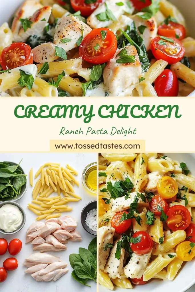 Discover the ultimate Chicken Ranch Pasta recipe that's creamy, delicious, and easy to whip up in just 30 minutes! This creamy ranch chicken pasta combines tender chicken, al dente penne, and fresh veggies in one pot, making it the perfect easy chicken pasta dish for busy weeknights. Don’t miss out on this delightful ranch dressing pasta recipe! Save this recipe now and impress your family! #ChickenRanchPasta #OnePotChickenPasta #EasyDinner #PastaRecipes