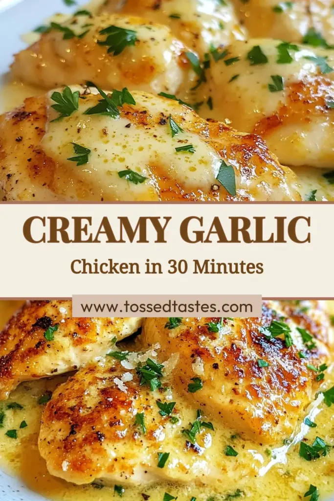 Indulge in this Creamy Garlic Parmesan Chicken Skillet for an easy weeknight dinner! This Garlic Chicken Skillet Recipe features juicy boneless chicken breasts nestled in a rich Parmesan cream sauce that's bursting with flavor. Perfect for anyone seeking a quick yet delicious Easy Chicken Dinner, this dish comes together in just 30 minutes. Try it tonight and delight your family! Save for later! #CreamyGarlicParmesanChicken #ChickenDinner #EasyRecipes #CookingTips