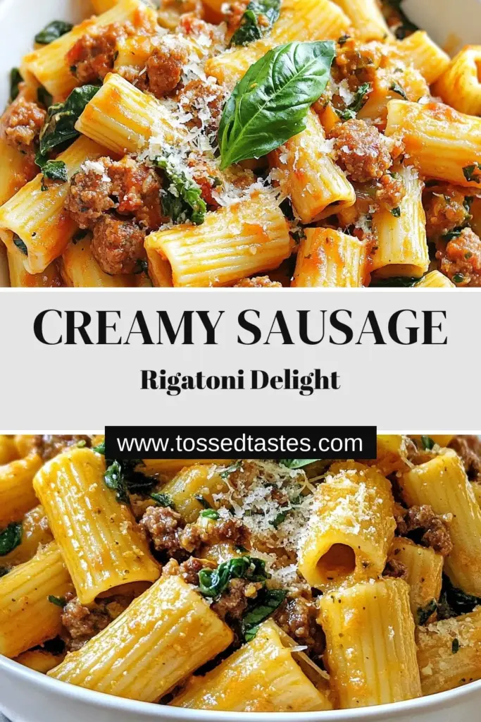 Looking for an easy rigatoni recipe that will impress your family? Try this creamy Italian sausage rigatoni! This one-pot creamy pasta dish is perfect for weeknight dinner ideas. With savory Italian sausage, fresh spinach, and rich Parmesan, it's a crowd-pleaser ready in just 30 minutes. Save this recipe for a deliciously simple meal that everyone will love! #CreamyItalianSausageRigatoni #EasyRigatoniRecipe #ItalianSausagePastaDish #OnePotPasta
