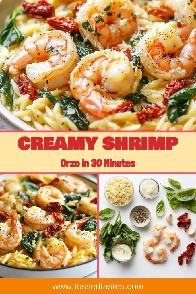 Discover the ultimate Creamy Tuscan shrimp recipe with this easy shrimp pasta dish! This one-pan shrimp orzo combines succulent shrimp, sun-dried tomatoes, and fresh spinach in a creamy sauce, all cooked perfectly in your skillet. Enjoy a delicious orzo shrimp skillet that's ready in just 30 minutes. Perfect for busy weeknights! Click to save this recipe and elevate your dinner game! #CreamyTuscanShrimp #OrzoShrimpSkillet #EasyShrimpPasta #OnePanShrimpOrzo