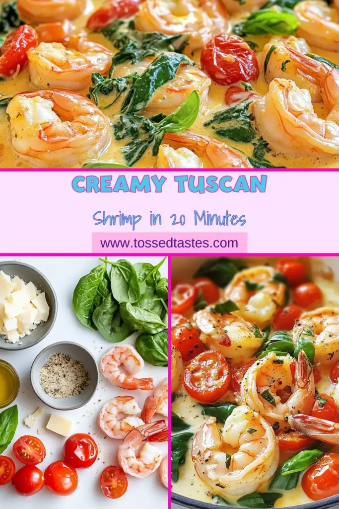 Indulge in this Creamy Tuscan Shrimp Skillet, a delightful Italian shrimp dish that will elevate your dinner game! This easy shrimp recipe features succulent shrimp in a rich creamy sauce, loaded with garlic, cherry tomatoes, and fresh spinach. Perfect for busy weeknights, this Tuscan shrimp skillet recipe is quick to prepare and bursting with flavor. Try it tonight and savor every bite! Save this recipe for a creamy shrimp delight! #CreamyTuscanShrimp #ShrimpInCreamySauce #EasyShrimpRecipes #ItalianShrimpDish