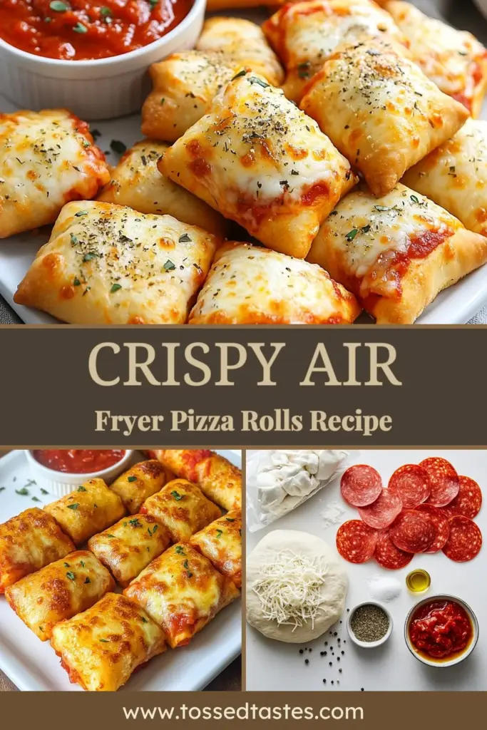 Discover the ultimate comfort food with these Crispy Air Fryer Pizza Rolls! This Easy Pizza Rolls Recipe is perfect for a quick pizza appetizer that everyone will love. Homemade Pizza Rolls are super simple to make and ready in just 25 minutes, making them a great option for Air Fryer Snacks. Whip up a batch today and enjoy these delicious treats with pizza sauce for dipping. Save this recipe for your next get-together! #AirFryerRecipes #PizzaRolls #EasySnacks #QuickAppetizer