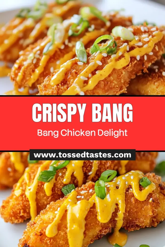Get ready to indulge in this delicious Crispy Bang Bang Chicken! This easy Bang Bang Chicken Recipe features perfectly fried chicken tenders coated in panko breadcrumbs for extra crunch. Pair these with a zesty spicy chicken dipping sauce that's sure to impress. Perfect for parties or weeknight dinners, this recipe will become a new family favorite! Save and try it today! #CrispyBangBangChicken #FriedChickenTenders #PankoBreadcrumbChicken #BangBangChickenRecipe