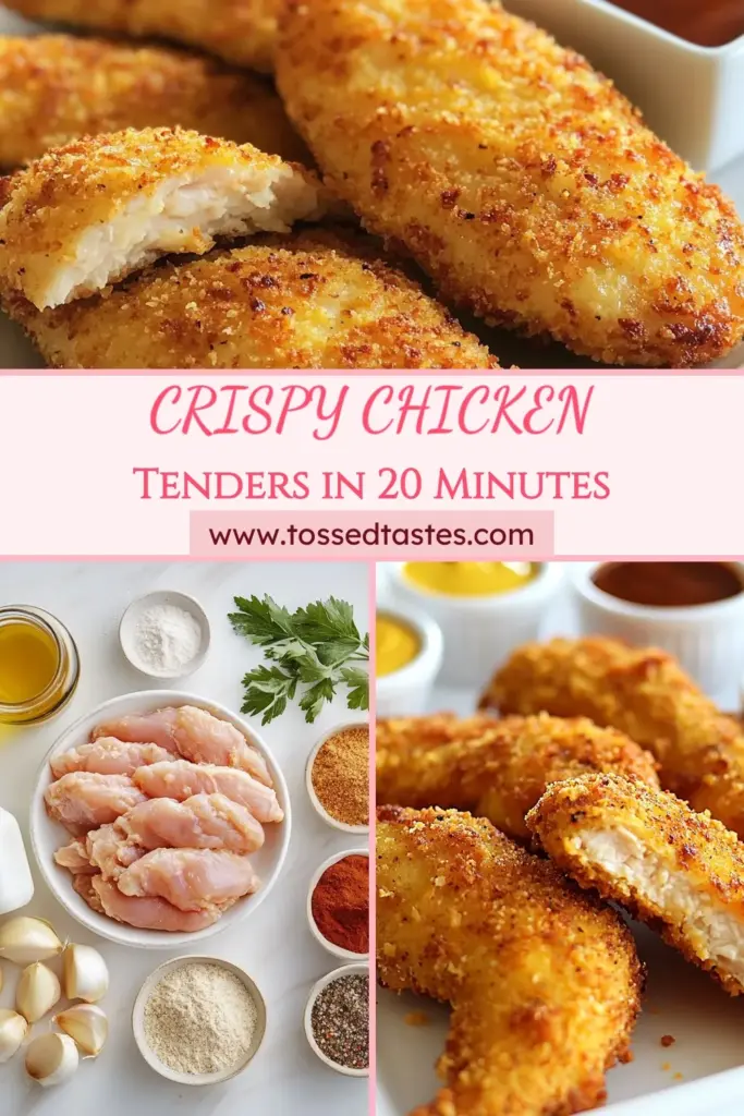 Discover the perfect recipe for Crispy Oven-Baked Chicken Tenders that everyone will love! This easy chicken tender recipe features juicy chicken coated in flavorful panko breadcrumbs for that irresistible crunch. Ideal for busy weeknights, these homemade chicken tenders are a must-try among oven-baked chicken recipes. Serve with your favorite dipping sauces and watch them disappear! Save this recipe for later! #OvenBakedChicken #ChickenTenders #EasyRecipes #PankoChickenTenders