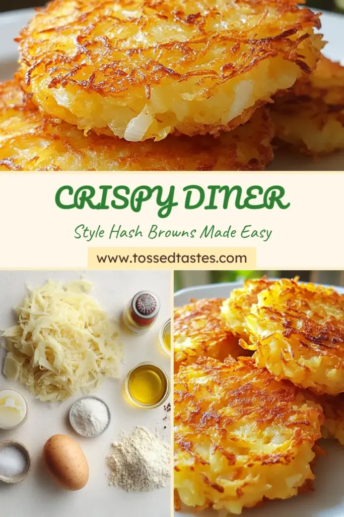 Craving crispy hash browns? Try this homemade hash brown recipe for diner-style hash browns that deliver perfect crispiness! Learn how to make hash browns with grated russet potatoes, onions, and a few simple ingredients. These crispy potato patties are easy to prepare and sure to impress. Perfect for breakfast or brunch! Save this recipe and bring the diner experience to your kitchen today. #HashBrowns #DinerFood #BreakfastRecipe #EasyCooking