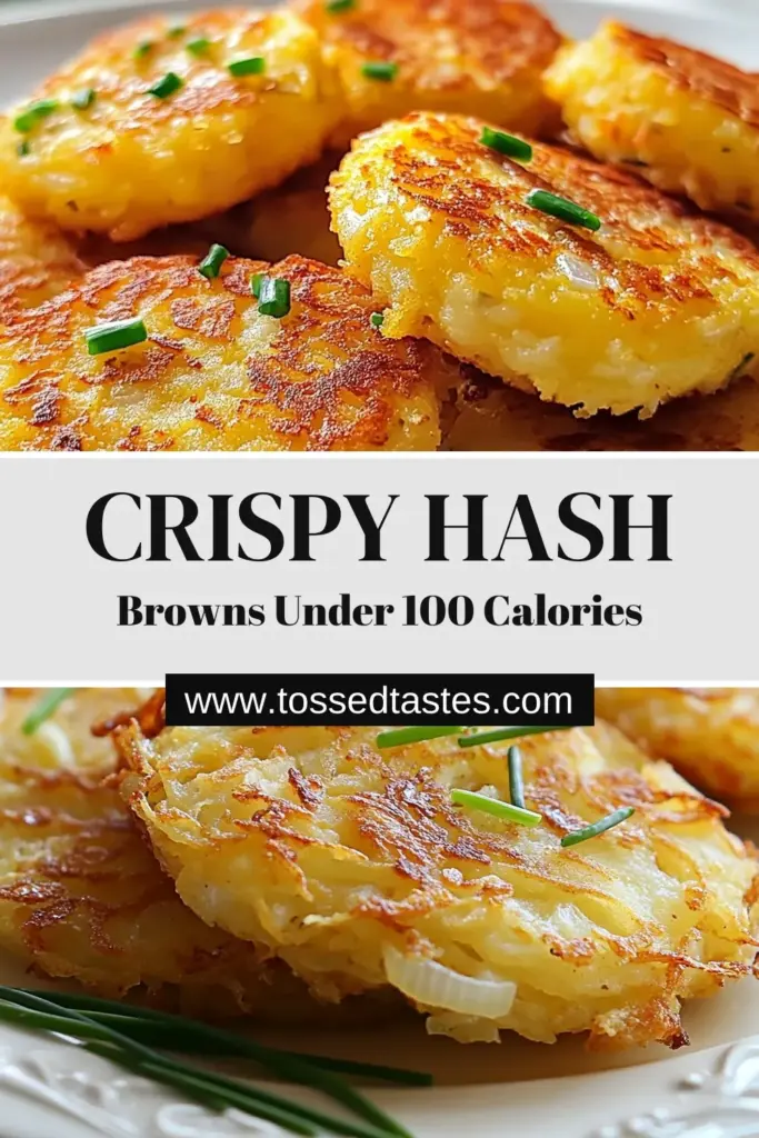 Discover the secret to crispy low calorie hash browns with this easy homemade hash brown recipe! Perfect for a healthy breakfast, these potato hash browns with chives are a delicious baked hash browns alternative. Enjoy crunchy, golden bites without the guilt. Try this healthy hash brown recipe today and elevate your brunch game! Save this pin for your next meal. #HashBrowns #HealthyRecipes #LowCalorieRecipes #BrunchIdeas