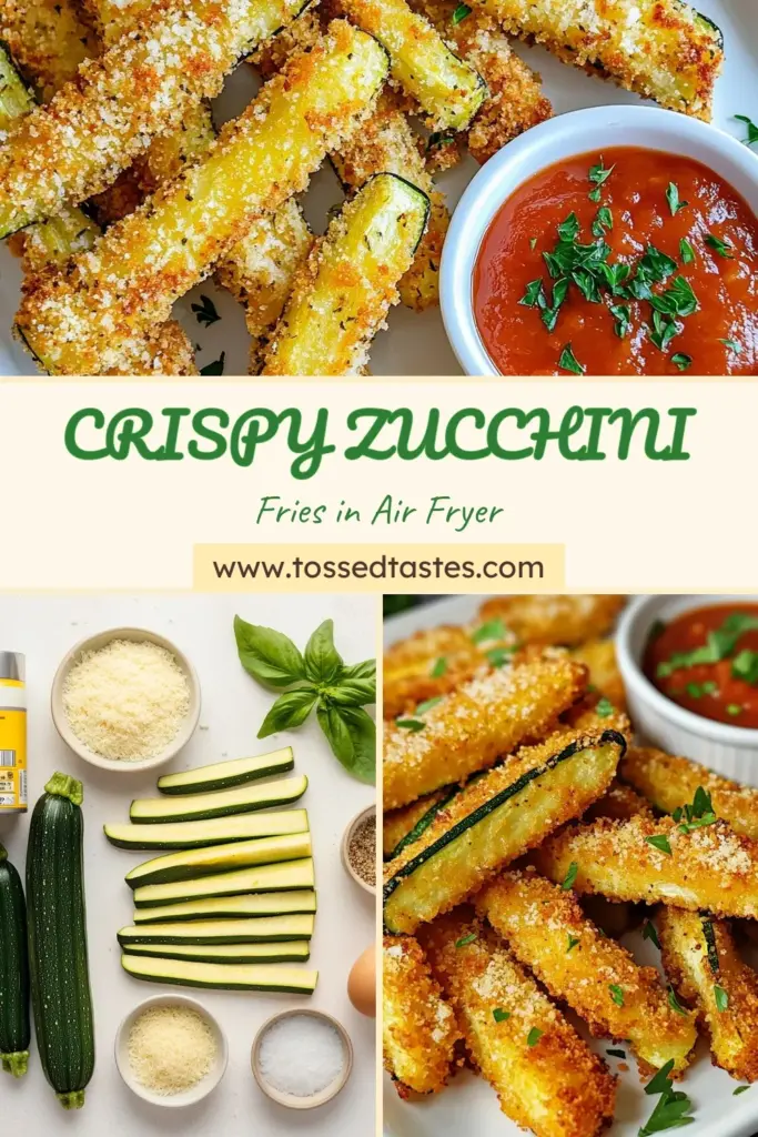 Indulge in these Crispy Zucchini Fries, perfect for a Healthy Zucchini Snack! Our Air Fryer Parmesan Zucchini recipe features juicy zucchini coated in a crunchy Panko Zucchini Fries mix with the rich flavor of Parmesan cheese. These Parmesan Coated Zucchini Fries are easy to make and a delicious alternative to traditional fries. Try them today and elevate your snacking! Save this recipe for later! #ZucchiniFries #HealthySnacks #AirFryerRecipes #CrispyFries
