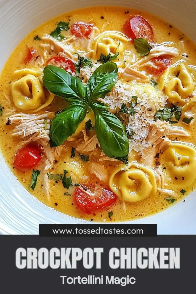 Discover a delicious and easy slow cooker meal with this Crockpot Chicken Tortellini recipe! This creamy chicken tortellini soup is perfect for busy weeknights, featuring tender chicken breasts, savory broth, and cheesy tortellini. Ideal for fans of Italian chicken crockpot recipes, this comforting dish is a must-try. Save this recipe for your next family dinner and enjoy the rich flavors! #CrockpotChickenRecipes #ChickenTortelliniSoup #EasySlowCookerMeals #CreamyChickenTortellini