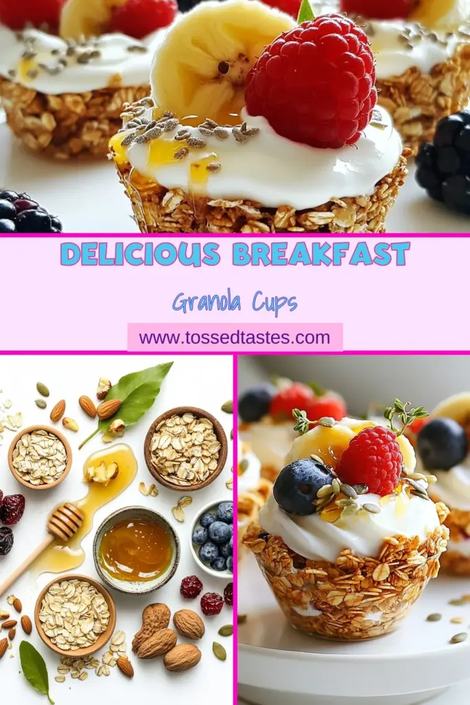 Start your day right with these delicious Breakfast Granola Cups! This healthy granola recipe is perfect for busy mornings and is a fantastic option for gluten-free breakfast ideas. Easily make these easy homemade granola cups and pair them with creamy Greek yogurt parfaits for a nutritious boost. Enjoy a guilt-free treat with dried fruits and nuts. Save this recipe now and elevate your breakfast game! #BreakfastGranolaCups #HealthyGranolaRecipe #GlutenFreeBreakfastIdeas #EasyHomemadeGranola