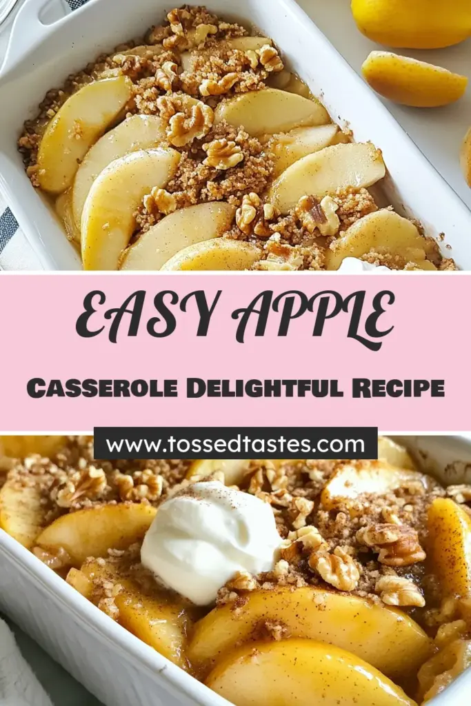Discover this deliciously easy apple casserole recipe that will become your go-to apple dessert! Featuring layers of spiced apples, rolled oats, and a golden topping, this baked apple crisp is the perfect fall treat. With hints of cinnamon, this apple dessert with oats is not only simple but also incredibly satisfying. Serve warm with yogurt or whipped cream for added delight. Try it today and savor the flavors! #EasyAppleDessert #CinnamonAppleCasserole #AppleCasseroleRecipe #BakedAppleCrisp