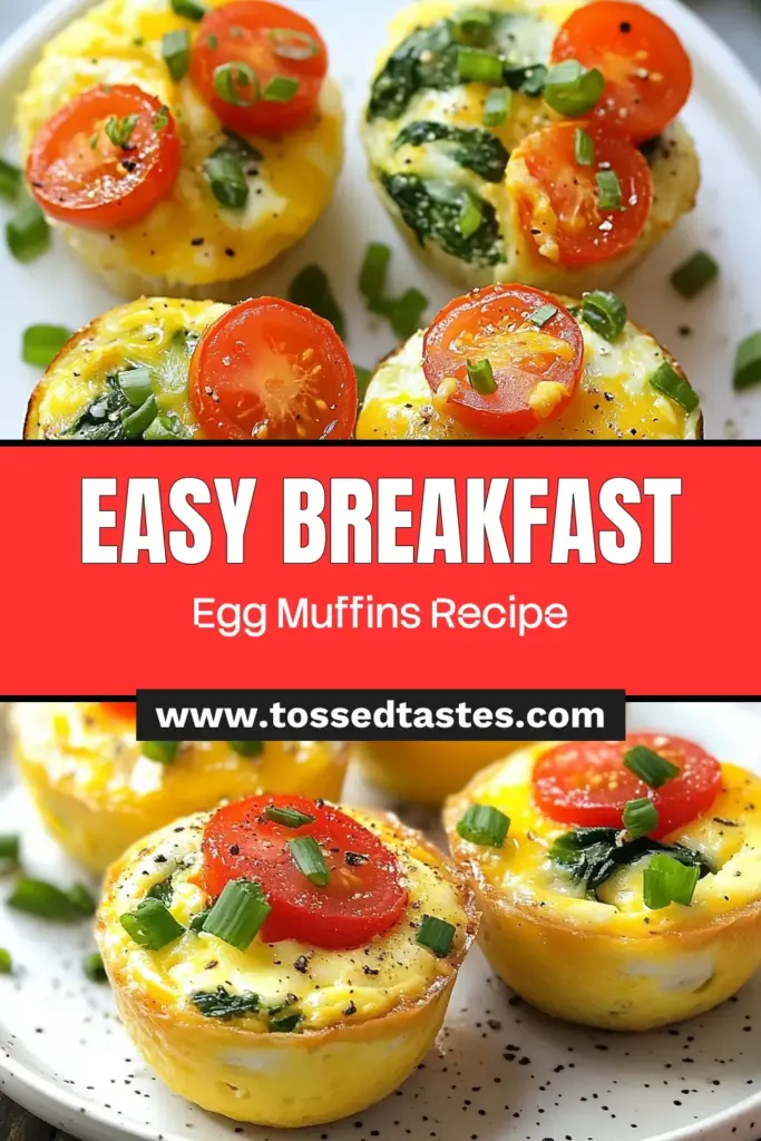 Start your mornings right with these delicious Breakfast Egg Muffins! Packed with nutrients, these healthy egg muffins feature fresh spinach, bell peppers, and cheese. Perfect for meal prep, this easy egg muffins recipe allows you to make a batch for the week ahead. Just bake, store, and enjoy! Get your recipe now and transform your breakfast game! #breakfasteggmuffins #healthyeggmuffins #mealprep #easyrecipes