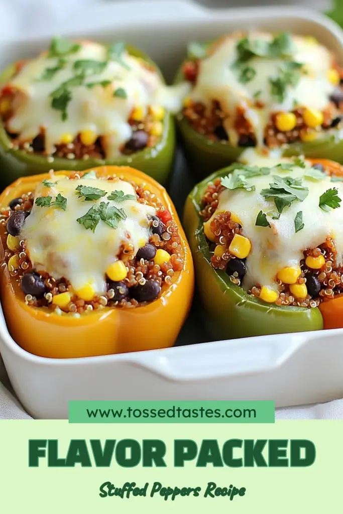Try this delicious stuffed peppers recipe featuring quinoa for a healthy twist! These vegetarian stuffed peppers are packed with flavor from black beans, corn, and spices, making them the perfect baked stuffed peppers for any meal. Ready in just an hour, these healthy stuffed peppers will delight your taste buds. Save this recipe for your next family dinner and impress everyone with these vibrant quinoa stuffed bell peppers! #StuffedPeppers #HealthyEating #VegetarianRecipes #QuinoaRecipes