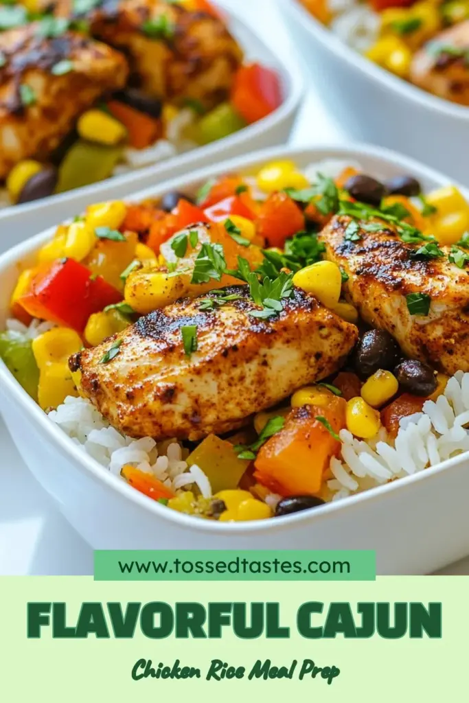 Discover the flavor-packed Cajun Chicken & Rice Meal Prep that simplifies your cooking routine! This easy Cajun chicken recipe combines tender chicken and rice in one pan for a healthy meal prep option that's perfect for busy weeks. With vibrant veggies and a delightful kick, this chicken and rice recipe is a must-try. Ready to whip up this delicious one pan Cajun rice dish? Save this recipe for your next meal prep adventure! #CajunChickenMealPrep #HealthyMealPrepRecipes #EasyCajunChicken #OnePanCajunRiceDish