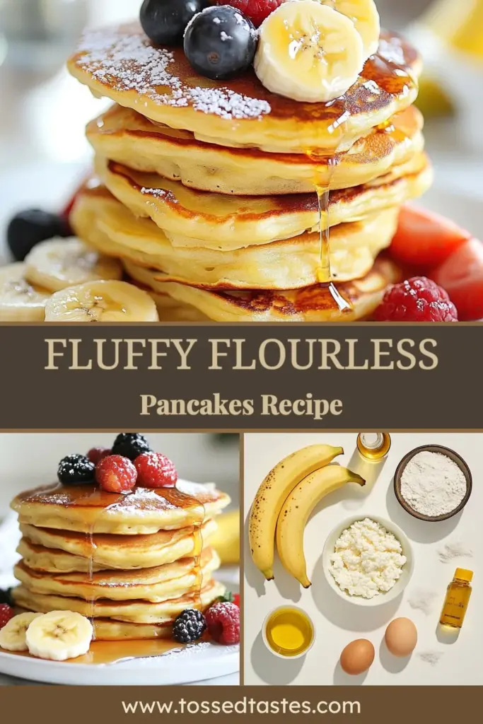 Start your day with these delicious Flourless Cottage Cheese Pancakes! This easy flourless pancake recipe combines cottage cheese and ripe bananas for a protein-packed, gluten-free breakfast that satisfies cravings without the carbs. Perfect for anyone seeking a healthy breakfast option, these healthy breakfast pancakes are simple to make and perfect for any morning. Try this banana pancakes recipe today! Save this for later! #FlourlessPancakeRecipe #CottageCheesePancakes #GlutenFreePancakes #HealthyBreakfastPancakes