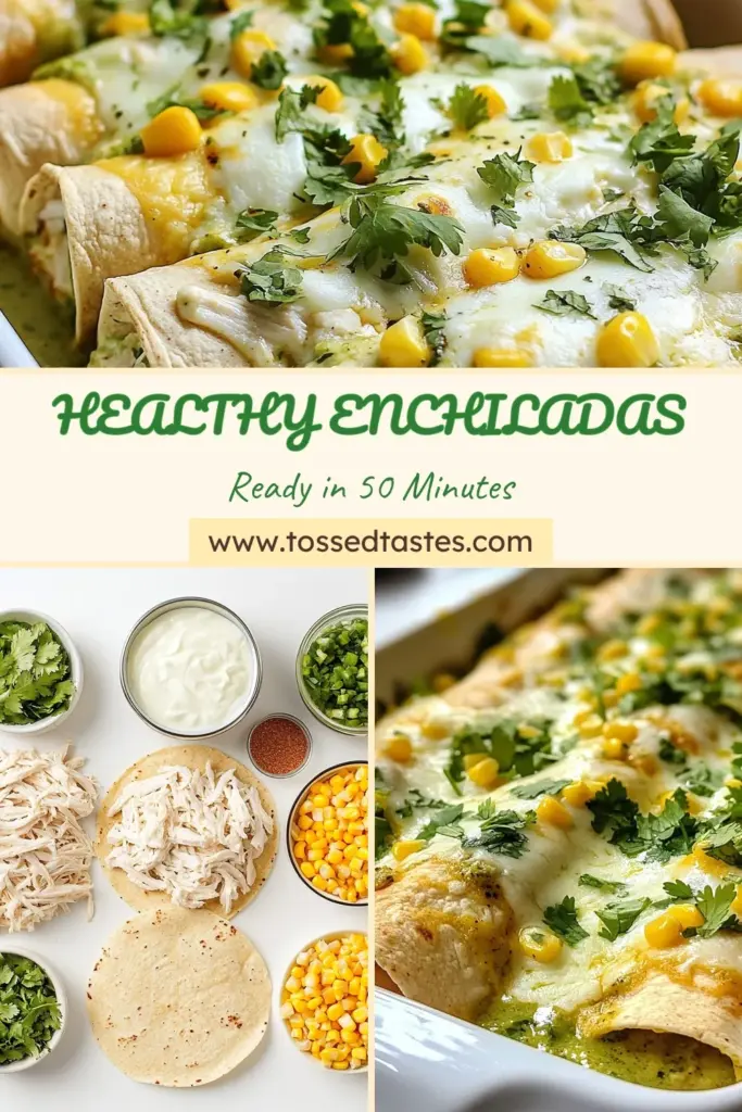 Discover the perfect recipe for protein-packed chicken enchiladas that are both delicious and healthy! These low-fat chicken enchiladas feature creamy Greek yogurt and are wrapped in a whole wheat tortilla, making them a nutritious choice for any meal. Enjoy these healthy white chicken enchiladas that are easy to prepare and bursting with flavors. Click to save this tasty Greek yogurt enchiladas recipe! #HealthyRecipes #ChickenEnchiladas #ProteinPacked #WholeWheatTortillas