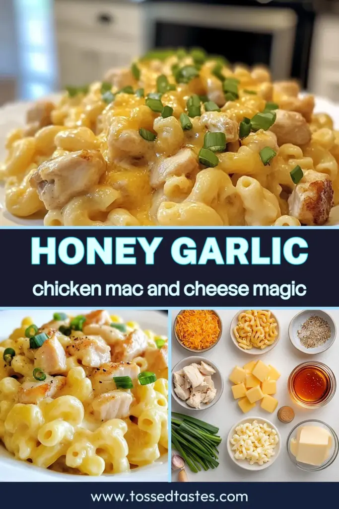 Indulge in the deliciousness of Honey Garlic Butter Chicken Mac & Cheese, a creamy chicken macaroni recipe that combines savory and sweet flavors. This easy mac and cheese with chicken is perfect for busy nights, featuring tender chicken in a rich, cheesy sauce. Experience the delightful Honey Garlic Chicken Pasta that will impress your family. Get the full recipe now and elevate your dinner game! #MacAndCheese #ChickenRecipe #PastaLovers #ComfortFood