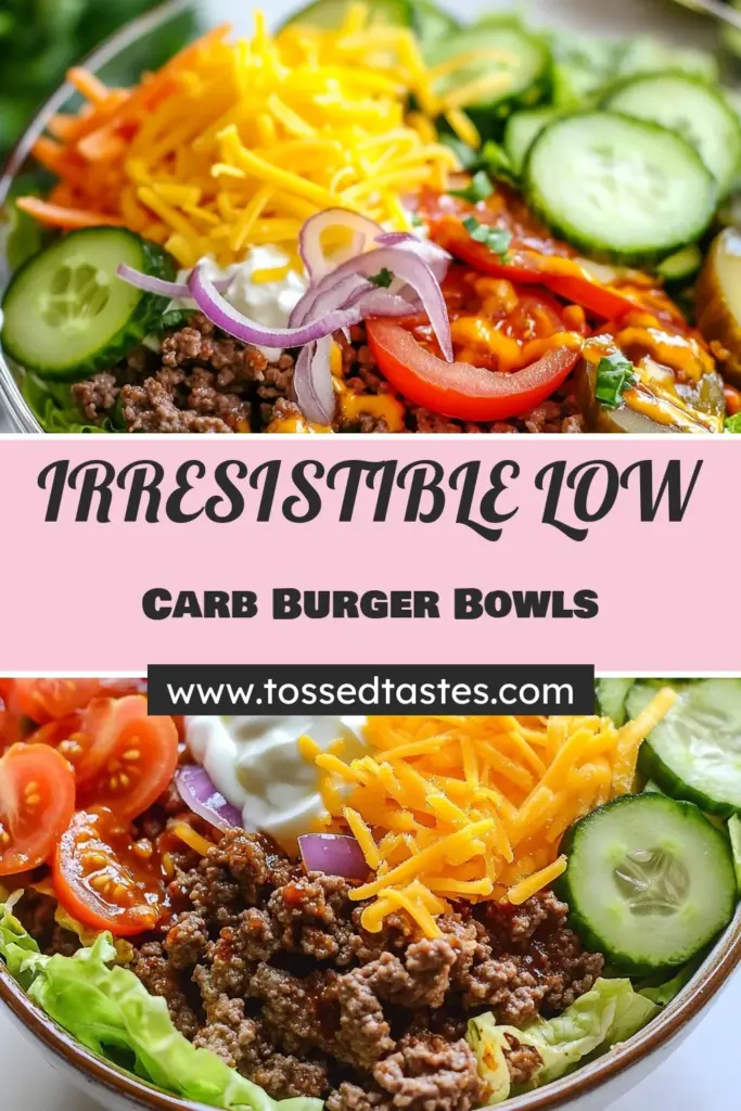 Discover the ultimate low-carb burger bowls recipe that combines juicy ground beef with fresh veggies for a satisfying meal. This healthy burger recipe is perfect for easy meal prep and features a delicious sugar-free barbecue sauce that adds flavor without the carbs. Whip up these ground beef salad bowls in just 20 minutes and enjoy a nutritious dinner everyone will love. Save this recipe for your next healthy meal! #LowCarbBurgerBowls #HealthyBurgerRecipes #EasyMealPrep #GroundBeefSaladBowl