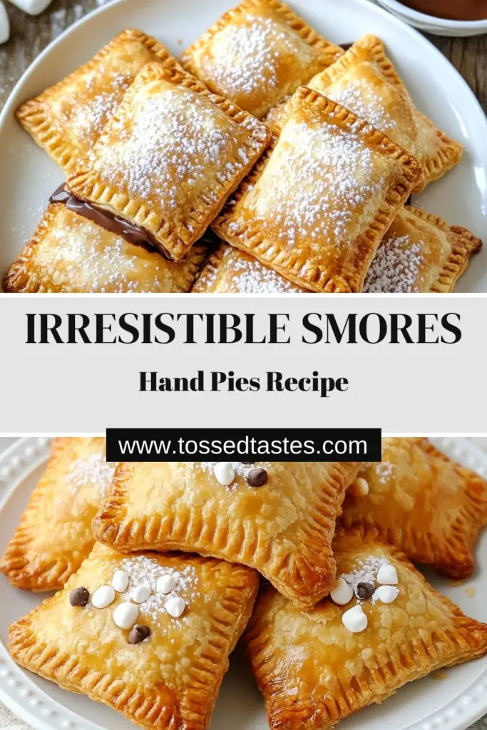 Get ready to indulge in these delicious S'mores Hand Pies! This easy s'mores recipe transforms classic flavors into dessert hand pies filled with mini marshmallows, chocolate, and graham cracker goodness. Perfect for parties or a cozy treat at home, these mini marshmallow pastries are sure to please. Try making these chocolate graham cracker treats today! Pin and save this recipe for your next bake. #SmoresHandPies #DessertRecipes #BakingFun #MiniPastries