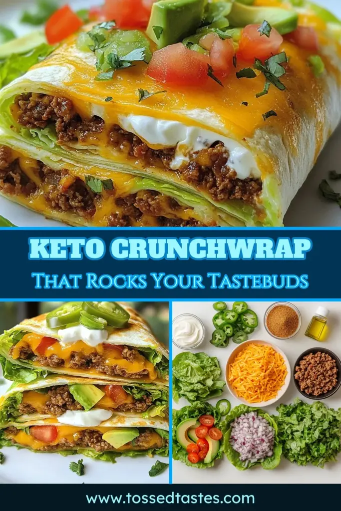 Looking for a delicious Keto Crunchwrap recipe? Try this low carb Crunchwrap that swaps tortillas for fresh lettuce wraps! Packed with healthy ingredients like ground beef, cheese, avocado, and veggies, this healthy Crunchwrap is perfect for satisfying keto meal ideas. Enjoy it crispy and golden in just 25 minutes. Save this tasty keto lunch option for later! #KetoRecipes #LowCarb #HealthyEating #KetoMealIdeas