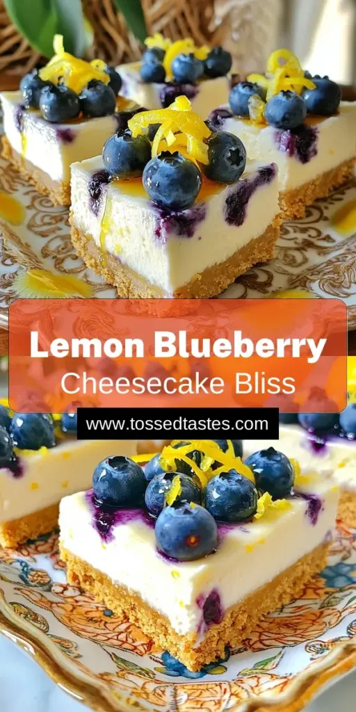 Satisfy your sweet cravings with these delightful no-bake lemon blueberry cheesecake bars! This easy recipe combines a buttery graham cracker crust with a creamy lemon filling and fresh blueberries, making it the perfect treat for any occasion. With just 15 minutes of prep time, you can impress your family and friends with these refreshing bars. Click through to discover how to make this irresistible dessert!