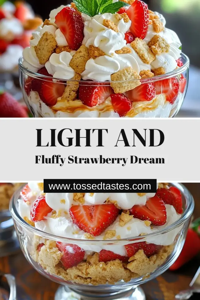 Indulge in the refreshing taste of our Strawberry Shortcake Salad, a delightful no-bake strawberry dessert that's perfect for summer! This easy fluff salad recipe combines creamy cream cheese strawberry fluff with fresh strawberries and crunchy graham crackers for a tasty treat. Ready in under an hour, it's ideal for gatherings or a sweet treat at home. Try it and share your experience! #StrawberryShortcakeSalad #FluffSaladRecipe #NoBakeDessert #EasySummerSalad