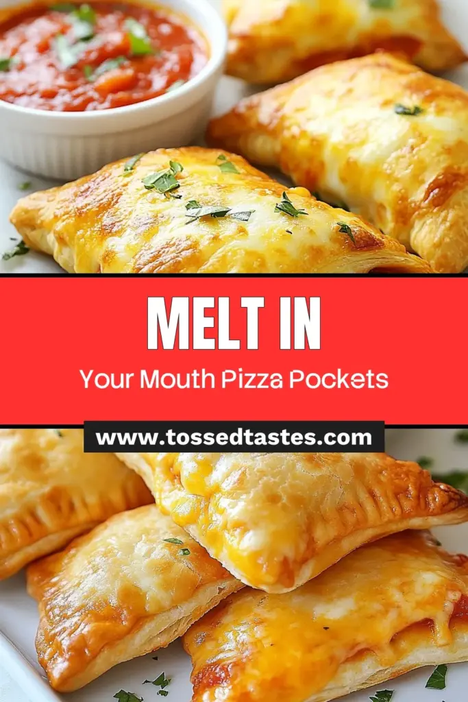 Indulge in the ultimate comfort food with these cheesy pizza pockets! This easy baked pizza pockets recipe features homemade pizza pockets filled with gooey mozzarella, zesty marinara, and delicious pepperoni. Using a simple easy pizza dough recipe, you can whip up these delightful bites in no time. Perfect for parties or a cozy night in. Try them today! #CheesyPizzaPockets #HomemadePizzaPockets #BakedPizzaPockets #EasyPizzaDoughRecipe
