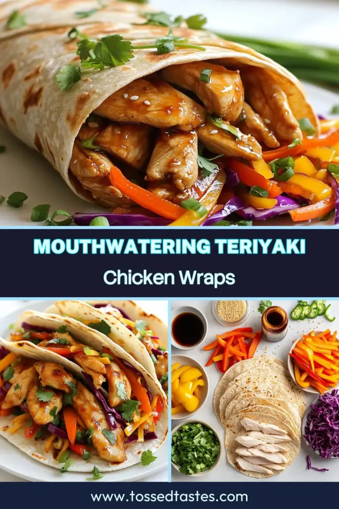 Discover the ultimate Teriyaki chicken wraps that are not only delicious but also healthy! This easy teriyaki recipe features tender chicken breasts marinated in teriyaki sauce, fresh veggies, and whole wheat tortilla wraps, making them perfect for a nutritious meal. Enjoy these Asian-style chicken wraps for lunch or dinner. Don’t forget to save this recipe for a quick meal idea! #TeriyakiChickenWraps #HealthyChickenWraps #EasyTeriyakiRecipe #WholeWheatTortillaWraps