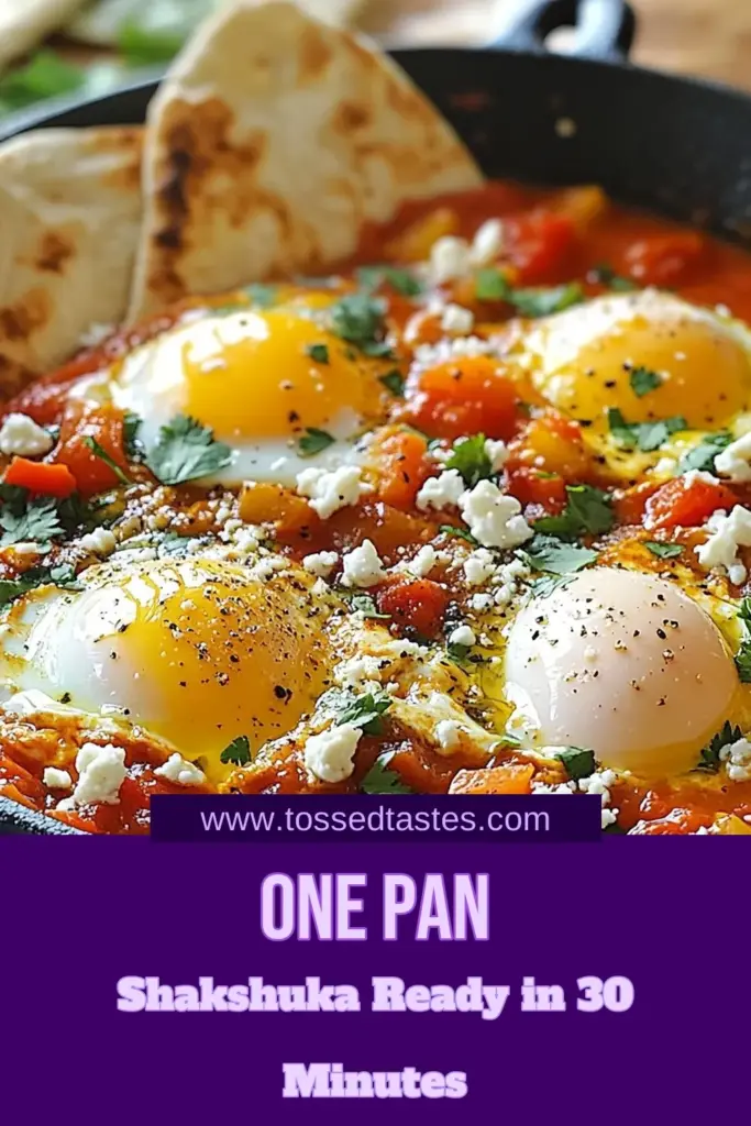 Discover how to make shakshuka with this easy skillet shakshuka recipe! This delicious Mediterranean breakfast recipe combines savory ingredients like onions, bell peppers, and spices, topped with eggs and optional feta for a burst of flavor. Perfect for brunch or any meal of the day, it's simple and quick to prepare. Save this easy shakshuka recipe to impress your family and friends today! #Shakshuka #MediterraneanRecipes #BreakfastIdeas #EasyCooking