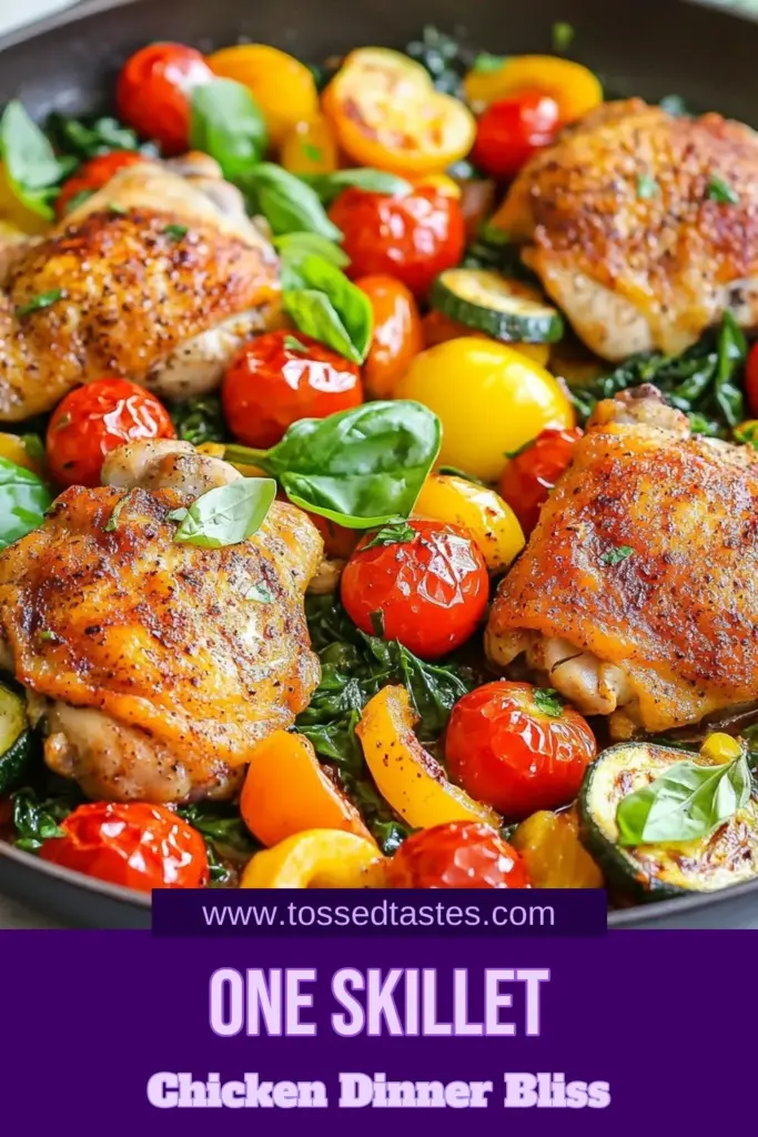 Looking for a quick and healthy dinner? Try this one-skillet chicken recipe featuring tender chicken thighs with vegetables! This easy chicken and veggies dish is perfect for busy weeknights, keeping dinner simple with just one pan. In under 30 minutes, enjoy a flavorful meal that’s loaded with nutrients. Save this healthy one-pan meal for your next dinner idea! #OneSkilletChicken #QuickDinnerRecipes #HealthyMeals #EasyRecipes