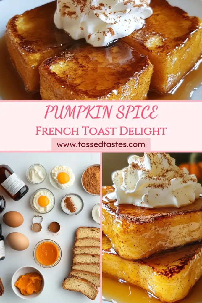 Indulge in a cozy morning with this delicious Pumpkin Spice French Toast! This easy pumpkin French toast recipe features thick brioche for a perfect fall breakfast idea. Topped with maple syrup and optional whipped cream, each bite is a seasonal delight. Discover creative pumpkin French toast toppings to customize your meal. Try this flavorful recipe today and elevate your breakfast game! Save it for later! #PumpkinSpice #FrenchToast #FallBreakfast #EasyRecipes