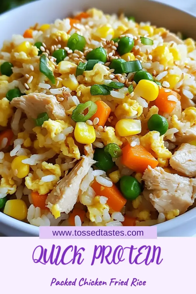 Discover a delicious and healthy chicken fried rice recipe that packs a protein punch! This easy fried rice with chicken features tender chicken breast, vibrant vegetables, and flavorful spices. Perfect for meal prep, this high protein fried rice takes just 20 minutes to make, serving up to 4. Enjoy a nutritious meal that’s simple to whip up. Try this protein chicken fried rice now and make dinner a breeze! #HealthyRecipes #FriedRice #MealPrep #ChickenRecipes