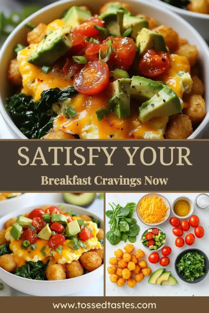 Start your day right with this Tater Tot Breakfast Bowl, a delicious take on easy breakfast recipes! Featuring crispy tater tots, cheesy egg bowls, and vibrant veggies, this healthy brunch idea is perfect for busy mornings. Ready in just 40 minutes, it's a mouthwatering way to fuel your day. Don't miss out on this scrumptious and satisfying breakfast! Save this recipe now! #TaterTotBreakfastBowl #EasyBreakfastRecipes #CheesyEggBowls #HealthyBrunchIdeas