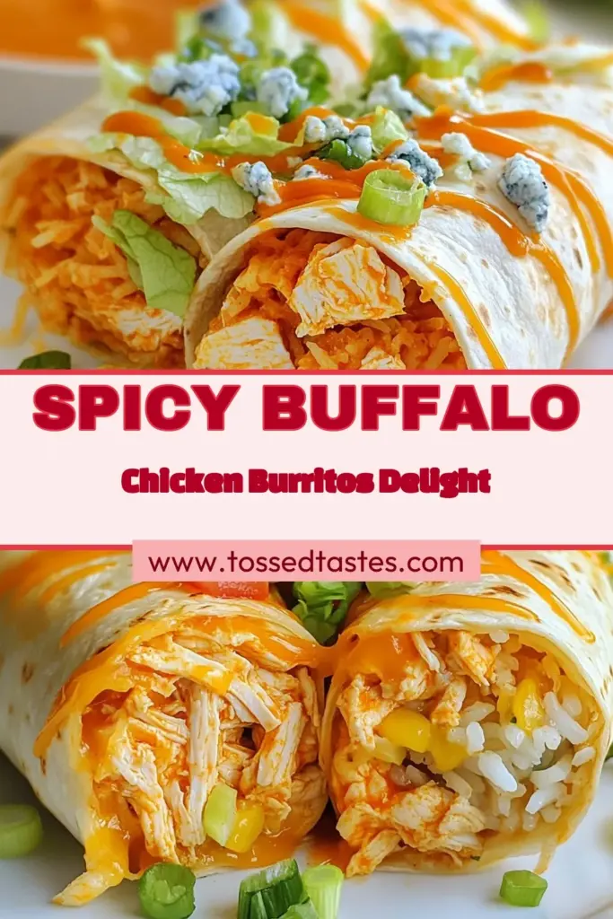 Discover this easy burrito recipe for Buffalo Chicken Burritos that will spice up your meal routine! Made with shredded chicken mixed in buffalo sauce, combined with rice, cheese, and fresh veggies, these spicy chicken burritos are packed with flavor and perfect for any occasion. Try this delicious buffalo sauce recipe tonight! Save it for later and enjoy every bite! #BuffaloChickenBurritos #EasyBurritoRecipe #SpicyChickenBurritos #BuffaloSauceRecipes