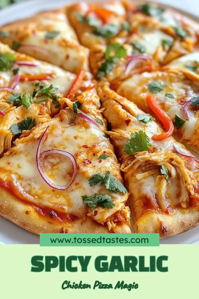 Craving a spicy twist on classic pizza? Try this delicious Chili Garlic Chicken Pizza! This homemade pizza recipe features tender chicken coated in chili garlic sauce, topped with gooey mozzarella cheese and colorful veggies. Perfect for a quick dinner, it’s an easy pizza recipe that’s sure to impress. Get the family involved and enjoy a slice of this spicy chicken pizza tonight! Save this recipe for your next pizza night! #ChiliGarlicChickenPizza #HomemadePizza #SpicyChickenPizza #EasyPizzaRecipe