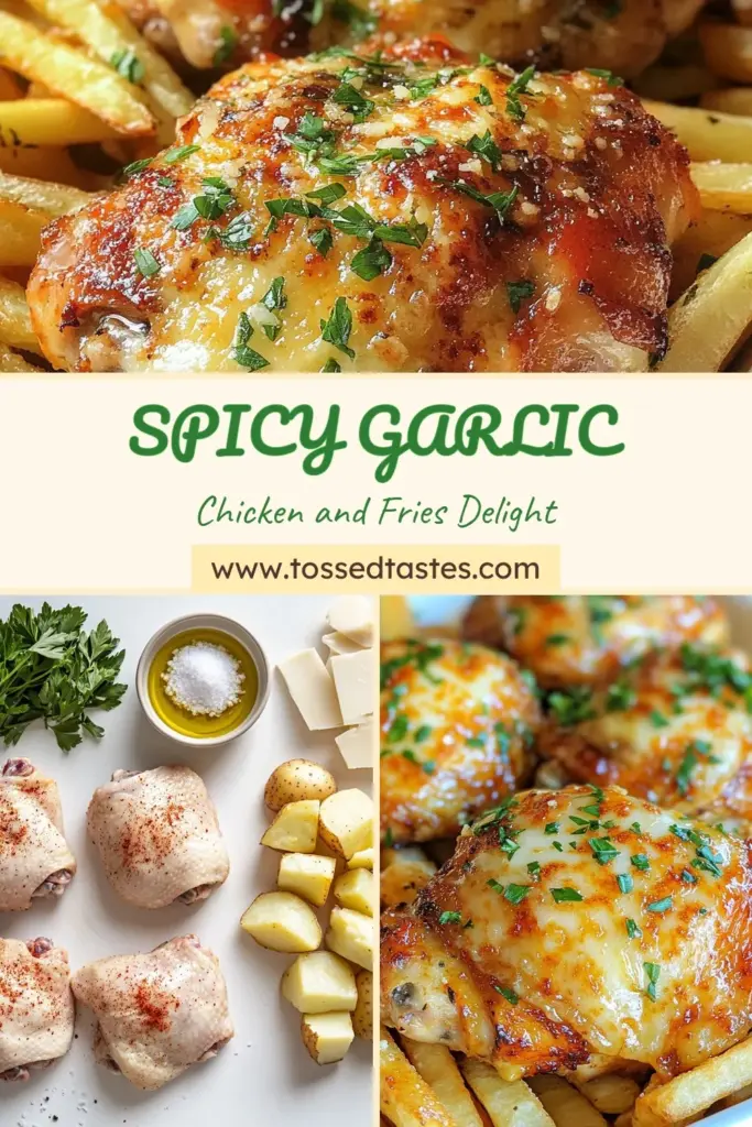 Discover how to make Spicy Garlic Parmesan Chicken and Fries, a delicious dish perfect for any dinner! This recipe features juicy Garlic Parmesan Chicken Thighs paired with golden, Oven-Baked Fries for a crispy, mouth-watering experience. With just a few spices, you can elevate your Spicy Chicken Recipes game. Don't miss out on this easy meal that everyone will love. Save this recipe for your next cooking adventure! #SpicyChickenRecipes #GarlicParmesanChicken #CrispyChickenAndFries #OvenBakedFriesRecipe