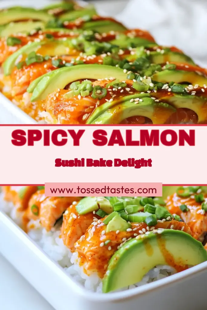Discover the delicious flavors of Spicy Salmon Sushi Bake, an easy sushi bake that's sure to impress! This baked sushi recipe combines tender sushi rice with creamy salmon, sriracha, and fresh veggies for a mouthwatering sushi casserole that’s simple to make. Perfect for gatherings or a special dinner at home, you'll love the vibrant ingredients and bold taste. Try this recipe today and elevate your sushi game! #SpicySalmonSushiBake #BakedSushiRecipe #EasySushiBake #SalmonSushiCasserole