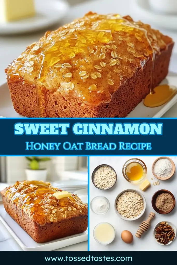 Indulge in this delightful Honey Cinnamon Oatmeal Bread Loaf, perfect for breakfast! This homemade oatmeal bread features rolled oats, honey, and cinnamon in a tasty cinnamon bread recipe that’s both healthy and satisfying. Enjoy a slice of this healthy bread recipe, whether warm with butter or drizzled with honey. Save this easy breakfast bread loaf recipe for your next cozy morning! #HoneyOatmealBread #CinnamonBreadRecipe #HealthyBreadRecipes #BreakfastBreadLoaf
