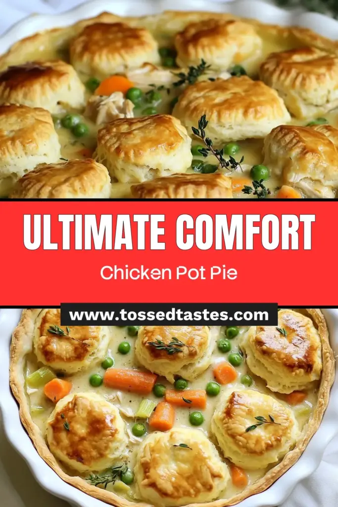 Indulge in the ultimate comfort with this Biscuit-Top Chicken Pot Pie! This easy chicken pot pie recipe is loaded with tender chicken, fresh veggies, and topped with flaky biscuits for a delightful twist. Perfect for cozy nights and family dinners, this homemade chicken pot pie is sure to be a hit. Try this comforting dish today and elevate your mealtime! Save this recipe now and enjoy the deliciousness! #ChickenPotPie #ComfortFood #HomeCooking #EasyRecipes