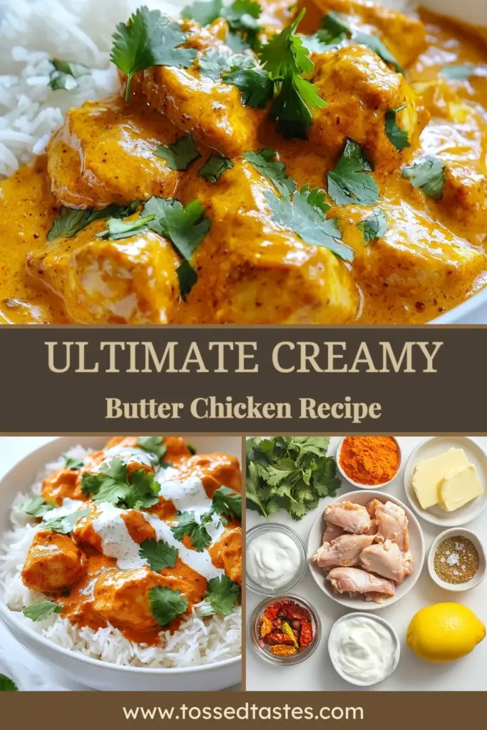 Discover the ultimate butter chicken recipe that will change your weeknight dinners forever! This creamy butter chicken features marinated chicken thighs cooked to perfection in a rich Indian chicken curry sauce. Easy and full of flavor, this easy butter chicken is perfect for serving with naan or basmati rice. Try this mouthwatering recipe for a delicious meal your family will love. Save it now and bring a taste of India to your kitchen! #ButterChicken #IndianChickenCurry #EasyButterChicken #CreamyButterChicken