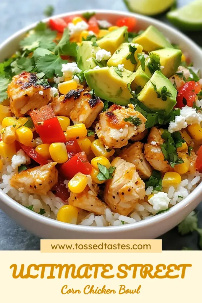 Looking for a delicious and satisfying meal? Try this Street Corn Chicken Rice Bowl! This Chicken and Rice Bowl Recipe is a perfect choice for a quick chicken dinner, bursting with flavors from Mexican street corn. Enjoy an easy rice bowl recipe that's not only tasty but also healthy. Ideal for busy nights, this recipe is ready in just 30 minutes. Don't miss out—save this recipe for your next dinner! #StreetCornChickenRiceBowl #EasyRiceBowlRecipe #QuickChickenDinner #MexicanStreetCornBowl