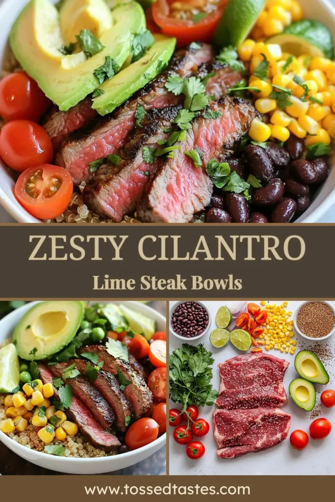 Savor the deliciousness of these Cilantro Lime Steak Bowls, featuring a mouthwatering flank steak recipe that’s perfect for any meal! This easy grilled steak recipe is loaded with healthy ingredients like quinoa, black beans, and fresh veggies. Ideal for a quick weeknight dinner or a crowd-pleasing Mexican steak bowl. Get ready to impress your taste buds! Try this recipe today! #CilantroLimeSteakBowl #FlankSteakRecipe #QuinoaSteakBowl #EasyGrilledSteakRecipe