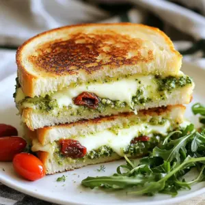 - 4 slices of sourdough bread - 1 cup fresh mozzarella cheese, sliced - 1/2 cup basil pesto - 1/4 cup sun-dried tomatoes, chopped - 2 tablespoons butter, softened To make this pesto grilled cheese, we start with sourdough bread. It adds a nice tang and crunch. We use fresh mozzarella for its creamy texture. Basil pesto brings a burst of flavor with every bite. Sun-dried tomatoes give a sweet, rich taste that pairs well. Finally, butter helps create a golden crust when grilled. - Fresh arugula - Additional cheeses - Fresh herbs You can customize this sandwich with fresh arugula. It adds a peppery crunch that brightens the dish. You might also try different cheeses like cheddar or gouda for more flavor. Fresh herbs like thyme or oregano can also enhance the taste. - Salt - Pepper - Any preferred spices Salt and pepper are key to bringing out the flavors. You can also add your favorite spices to the mix. A pinch of garlic powder or crushed red pepper can add a nice kick. These simple additions make your pesto grilled cheese even more delicious. {{ingredient_image_1}} First, grab two slices of sourdough bread. Spread basil pesto on one side of each slice. Make sure to cover the whole slice. This adds flavor and moisture to your sandwich. Now, take one slice with pesto facing up. Layer fresh mozzarella cheese on top of that pesto. Use about half of your cheese. Then, sprinkle chopped sun-dried tomatoes on top of the cheese. Add a pinch of salt and pepper for extra taste. Finally, place the other slice of bread on top, with the pesto side facing down. Next, spread softened butter on the outside of both bread slices. This will help create a golden crust. Heat a non-stick skillet over medium heat. Place your sandwich in the skillet and grill for 3-4 minutes. Flip the sandwich and grill the other side for another 3-4 minutes. Press down gently with a spatula while grilling for even cooking. When both sides are golden brown and the cheese melts, remove the sandwich from the skillet. Let it cool for a minute, then cut it diagonally. If you like, add fresh arugula on the side to garnish. Enjoy the gooey goodness of your pesto grilled cheese! To get that golden crust, use these simple steps: - Choose the Right Heat: Use medium heat. This helps the cheese melt without burning the bread. - Butter Properly: Spread the butter evenly on the outside. This creates a nice, crispy layer. - Press Down Gently: Use a spatula to press the sandwich while grilling. This helps it cook evenly. You can change the taste to suit your mood. Here&rsquo;s how: - Swap Cheeses: Try sharp cheddar or creamy gouda instead of mozzarella. Each cheese gives a unique flavor. - Add Spices: Sprinkle red pepper flakes for heat or garlic powder for extra flavor. Experiment and find your favorite mix! Pair your pesto grilled cheese with something tasty: - Soup: Tomato soup is a classic choice. The flavors blend well and make a comforting meal. - Salad: A fresh green salad adds crunch and lightness. It balances the richness of the sandwich. Enjoy these tips to elevate your pesto grilled cheese! Pro Tips Choose the Right Bread: For the best flavor and texture, opt for a thick slice of sourdough. It holds up well against the gooey cheese and pesto. Experiment with Cheeses: While mozzarella is delicious, try adding provolone or fontina for a different flavor profile. Mixing cheeses can elevate your grilled cheese game! Keep It Low and Slow: Cooking the sandwich on medium-low heat allows the cheese to melt thoroughly without burning the bread, ensuring a perfectly grilled sandwich. Enhance the Flavor: Adding a pinch of garlic powder or crushed red pepper flakes to the pesto can give your sandwich an extra kick of flavor! {{image_2}} You can swap mozzarella for other cheeses. Cheddar gives a sharp flavor. Gouda adds a creamy touch. Provolone melts beautifully and offers a mild taste. Feel free to mix cheeses for more depth. A blend can create a unique taste that surprises your palate. While sourdough is great, try using ciabatta for a chewy texture. Whole grain bread adds a nutty flavor and is more nutritious. If you need gluten-free options, look for gluten-free bread varieties. Each type of bread will change the texture and taste of your sandwich. Adding seasonal vegetables can enhance your pesto grilled cheese. Try thin slices of zucchini or roasted red peppers. Fresh spinach or arugula can add a peppery bite. You might also consider spreads like hummus or avocado. These additions can create a fresh twist on the classic recipe. To store your pesto grilled cheese, wrap it tightly in foil or plastic wrap. You can place the sandwich in an airtight container. This keeps it fresh and prevents it from getting soggy. If you want to save it for later, you can freeze it. Just make sure to wrap it well to avoid freezer burn. To reheat your sandwich, use a skillet for the best results. Heat the skillet over low to medium heat. Place the sandwich on the skillet and cover it with a lid. This helps the cheese melt without burning the bread. Heat for about 3-5 minutes on each side. If you want it crispier, you can add a little butter to the skillet. You can keep your pesto grilled cheese in the fridge for about 3 days. If you freeze it, it can last up to a month. Just remember to label it with the date. Enjoy your delicious sandwich fresh for the best taste! Yes, you can use store-bought pesto. It saves time and is very convenient. However, homemade pesto usually tastes fresher and richer. Store-bought brands may lack the same depth of flavor. If you choose to buy, look for brands with high-quality ingredients. Check for fresh basil, good oil, and no preservatives. This will enhance the taste of your grilled cheese. I love sourdough for grilled cheese. Its crust is crispy, and the inside is soft. You can also use other breads like whole grain or ciabatta. Each type gives a different texture and flavor. Choose what you like best. Just make sure it can hold the cheese and pesto well. A good bread will make your sandwich even better. Making pesto grilled cheese in a microwave is fast. Here&rsquo;s how to do it: 1. Prepare the Bread: Spread pesto on one side of two slices of bread. 2. Add Cheese: Place mozzarella slices on one pesto side. Top with sun-dried tomatoes. 3. Assemble: Put the other slice on top, pesto side down. 4. Microwave: Place the sandwich on a microwave-safe plate. Microwave for 30 seconds. Check if the cheese melts; if not, add 15 seconds. 5. Serve: Let it cool a bit, then enjoy! This method is quick but may not give you the crispy crust you get from grilling. Creating a pesto grilled cheese sandwich is simple and fun. We covered the main ingredients, like sourdough bread and fresh mozzarella. I shared step-by-step instructions to help you assemble and grill perfectly. You can customize it with different cheeses or add fresh veggies. Remember to store any leftovers properly and enjoy them later. The joy of cooking lies in experimenting with flavors. Don't be afraid to make this recipe your own and delight your taste buds!