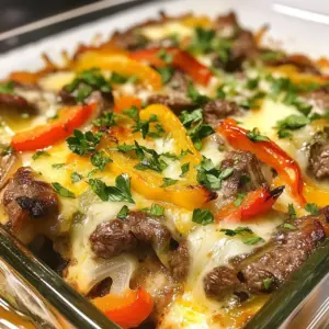 - 1 lb thinly sliced sirloin steak - 1 medium onion, thinly sliced - 1 medium green bell pepper, thinly sliced - 1 medium red bell pepper, thinly sliced - 1 1/2 cups shredded provolone cheese - 1 cup shredded mozzarella cheese The star of this casserole is the lean beef. I love using thinly sliced sirloin steak. It cooks fast and stays tender. Bell peppers and onions add great flavor and crunch. They give a beautiful color to the dish too. For cheese, I use provolone and mozzarella. They melt well and create a creamy texture. - 1 tablespoon olive oil - 2 cloves garlic, minced - 1 teaspoon salt - 1/2 teaspoon black pepper - 1 teaspoon smoked paprika - 1 cup heavy cream Olive oil helps cook the beef and veggies. I always use garlic for a rich taste. Seasoning is key! The salt, black pepper, and smoked paprika bring out the flavors. Heavy cream makes the dish creamy and luscious. Low-carb meals can help with weight management. This casserole is low in carbs but high in protein. Each serving is filling and satisfying. You can serve this dish for 6 people. Each person gets a hearty portion. Enjoy this tasty meal without the guilt! {{ingredient_image_1}} 1. Preheat your oven to 350°F (175°C). This makes the casserole cook evenly. 2. Slice 1 pound of sirloin steak into thin strips. Thin slices help the meat cook fast. 3. Cut one medium onion and two bell peppers (one green and one red) into thin slices. This adds color and flavor to the dish. 1. In a large skillet, heat 1 tablespoon of olive oil over medium-high heat. 2. Add the sliced steak to the skillet. Sear it for about 3-4 minutes until browned. Take the steak out and set it aside. 3. In the same skillet, add the sliced onion and bell peppers. Sauté them for about 5-7 minutes until they soften. 4. Add 2 cloves of minced garlic and cook for another minute. This makes the dish smell great. 5. Return the cooked steak to the skillet. Season with 1 teaspoon of salt, 1/2 teaspoon of black pepper, and 1 teaspoon of smoked paprika. Stir to mix everything well. 1. In a mixing bowl, whisk together 1 cup of heavy cream and half of the provolone cheese. 2. In a greased 9x13 inch casserole dish, layer the steak and vegetables evenly at the bottom. 3. Pour the cream and cheese mixture over the top, covering the meat and veggies. 4. Sprinkle the rest of the provolone and 1 cup of shredded mozzarella cheese on top. 5. Bake in the preheated oven for 25-30 minutes. The cheese should be bubbly and golden brown when done. 6. Take the casserole out of the oven. Let it cool for a few minutes. Garnish with chopped parsley before serving. To get the best texture for steak, start with thin slices. Cut against the grain for tenderness. Cook the steak quickly over high heat. This keeps it juicy and flavorful. For vegetables, aim for a nice balance. Sauté onions and bell peppers until they are soft and slightly caramelized. This brings out their natural sweetness. Add garlic at the end to keep its fresh taste. Pair this casserole with a fresh green salad for a bright side. A simple arugula salad works well. For a crunchy contrast, serve with homemade garlic bread. Garnish the casserole with fresh parsley for a pop of color. You can also add pickled jalapeños for a spicy kick. To boost flavor, consider adding spices like cumin or oregano. These spices add depth without overpowering the dish. Fresh herbs like thyme or basil can also enhance the taste. For cheese alternatives, try cheddar or gouda for a different twist. Cream cheese can add a rich, creamy layer, too. Pro Tips Use High-Quality Meat: Choose a good quality sirloin steak for the best flavor and tenderness in your casserole. Don't Overcook the Steak: Cook the steak just until browned; it will continue to cook in the oven, ensuring it remains juicy. Customize the Veggies: Feel free to add or substitute other vegetables like mushrooms or zucchini for extra flavor and nutrition. Let It Rest: After baking, allow the casserole to cool for a few minutes before serving to help it set and enhance the flavors. {{image_2}} You can switch the beef for chicken or turkey. Thinly slice chicken breast or turkey breast to match the beef's texture. This makes a lighter dish while keeping the flavors intact. For a vegetarian option, use mushrooms or eggplant. Both can add a great texture and soak up the sauce well. Provolone is a classic choice, but you can try different cheeses. Cheddar offers a sharp taste, while Swiss cheese gives a nutty flavor. If you prefer dairy-free, look for plant-based cheese. These options melt well and still taste great, ensuring everyone can enjoy the dish. Want some heat? Add jalapeños or red pepper flakes for a spicy kick. You can also pack in more veggies. Try adding spinach, zucchini, or asparagus for extra nutrition. This not only boosts flavor but also adds more color to your dish, making it even more appealing. To store leftovers, let the casserole cool first. Then, cover it tightly with plastic wrap or aluminum foil. You can also use an airtight container. This helps keep it fresh and tasty. Store it in the fridge for up to 3-4 days. For best taste, eat it within this time frame. If you want to freeze it, cut the casserole into portions. Wrap each piece tightly in plastic wrap, then in foil. You can store it in the freezer for up to 2-3 months. To reheat, take it out of the freezer and let it thaw overnight in the fridge. Then, bake it at 350°F (175°C) for about 20-25 minutes or until heated through. In the fridge, the casserole lasts about 3-4 days. In the freezer, it stays good for 2-3 months. Signs of spoilage include an off smell, discoloration, or mold. If you see or smell anything unusual, throw it away to stay safe. You can swap sirloin steak with flank steak or ribeye. Ground beef is also a good choice. If you prefer chicken, use thinly sliced chicken breast. This dish remains tasty with any meat you choose. This casserole has about 5 grams of carbs per serving. Most of the carbs come from the bell peppers and onions. This low-carb option fits well into many diets while still being delicious and filling. Yes, you can prepare this dish ahead of time. Assemble it and store it in the fridge for up to a day. Just bake it when you're ready to eat. This makes meal prep easy and convenient for busy days. This blog post shared a delicious low-carb casserole recipe using lean beef, peppers, and cheese. We covered preparation steps and cooking methods for great flavor. Helpful tips ensured your steak has the perfect texture, while storage advice lets leftovers last longer. Try the variations for a new twist each time. Remember, cooking is fun, so feel free to experiment and enjoy your meals!
