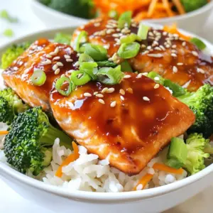 - 2 salmon fillets (6 oz each) - 1 cup jasmine rice - 1/4 cup teriyaki sauce (store-bought or homemade) - 1 tablespoon sesame oil I love using salmon fillets for this dish. They cook quickly and taste great. Jasmine rice is my go-to for its fragrant flavor. You can use teriyaki sauce from the store or make your own. A bit of sesame oil adds a nutty touch that really shines. - 1 cup steamed broccoli florets - 1/2 cup shredded carrots - 1 green onion, sliced - 1 tablespoon sesame seeds Adding veggies makes this bowl colorful and healthy. I like steamed broccoli florets for a nice crunch and bright green color. Shredded carrots add sweetness and texture. Don't forget the sliced green onion for a fresh bite! A sprinkle of sesame seeds makes it look pretty and adds flavor. - Salt and pepper to taste Seasoning is key. A little salt and pepper on the salmon elevates the dish. It helps to balance the sweetness of the teriyaki sauce. This dish is easy, tasty, and full of flavor. You can mix and match the veggies too, depending on what you have at home. Enjoy making your teriyaki salmon rice bowls! {{ingredient_image_1}} First, rinse the jasmine rice. Place it in a fine mesh strainer and run cold water over it. Keep rinsing until the water is clear. This step removes excess starch. It helps the rice turn fluffy. Next, cook the rice in a saucepan. Combine the rinsed rice and 2 cups of water in the pot. Bring the water to a boil. Once boiling, reduce the heat to low. Cover the pot and let it simmer for 15 minutes. At this point, the rice should be fluffy and ready. Now, let&rsquo;s cook the salmon. Season the fillets with salt and pepper. Be sure to season both sides. This adds flavor to the fish. Heat sesame oil in a skillet over medium heat. Place the salmon fillets in the skillet, skin side down. Cook for 4-5 minutes until the skin is crispy. Carefully flip the salmon and cook for another 3-4 minutes. After that, pour teriyaki sauce over the salmon. Let it cook for about 2 minutes. This will caramelize the sauce, adding a sweet and savory flavor. Remove the skillet from the heat. It&rsquo;s time to assemble your rice bowls. Start by scooping the cooked rice into each bowl. This will be the base of your meal. Next, place a salmon fillet on top of the rice. Drizzle any remaining teriyaki sauce from the skillet over the salmon. Add steamed broccoli florets and shredded carrots around the salmon for color and crunch. Finally, garnish with sliced green onions and a sprinkle of sesame seeds. This adds extra texture and flavor to your dish. - Achieving crispy skin: Start with a dry salmon fillet. Pat it with a paper towel. You want the skin as dry as possible to get it crispy. Heat your skillet and add sesame oil. Place the salmon skin-side down and let it cook without moving it. This helps the skin crisp up nicely. - Knowing when the salmon is done: Salmon cooks fast. After about four to five minutes, check the color. It should turn from bright red to a lighter pink. When you can flake it easily with a fork, it's done. The internal temperature should reach 145&deg;F (63&deg;C). - Ensuring fluffy rice: Rinse jasmine rice well before cooking. This removes excess starch. Use a 1:2 ratio of rice to water. Bring it to a boil, then cover and simmer. Let it sit off heat for a few minutes after cooking. This keeps it fluffy. - Alternative methods for cooking rice: You can use a rice cooker for perfect rice every time. Just follow the same water-to-rice ratio. For a quick method, try the microwave. Combine rinsed rice and water in a microwave-safe bowl. Cover and cook for about 10 minutes on high. - Adding spices or herbs: For extra flavor, try adding garlic powder or ginger to the salmon. Fresh herbs like cilantro or basil can brighten up your dish. Sprinkle them on right before serving. - Homemade teriyaki sauce ideas: Making your own teriyaki sauce is easy. Mix soy sauce, honey, rice vinegar, and a bit of ginger. Simmer until it thickens. This gives your salmon a fresh and tasty twist. Pro Tips Fresh Salmon Matters: Always choose the freshest salmon fillets available for the best flavor and texture. Rice Rinsing: Rinsing the jasmine rice removes excess starch, resulting in fluffier rice that doesn&rsquo;t clump together. Caramelization is Key: Allow the teriyaki sauce to caramelize slightly in the pan for a richer flavor that enhances the salmon. Garnish for Flavor: Don&rsquo;t skip the green onions and sesame seeds; they add a burst of flavor and texture to your dish. {{image_2}} You can swap salmon for chicken or tofu. Both work well in this dish. Chicken fillets cook quickly, just like salmon. Tofu gives a nice plant-based option. When it comes to cooking, you can grill or pan-sear your protein. Grilling adds a smoky flavor. Pan-searing gives a great crispy texture. Both methods are easy and delicious. You can use seasonal vegetables for your rice bowl. Broccoli and carrots are great, but feel free to mix it up. Bell peppers, snap peas, or zucchini can add color and crunch. Fresh veggies are always best, but frozen works too. Frozen vegetables save time and are often just as nutritious. They can be steamed or saut&eacute;ed quickly, making your meal easy. To make your meal even better, consider adding side dishes. Edamame or a small salad can complement the rice bowl. You can also enhance the flavor with sauces and dips. A little extra teriyaki sauce goes a long way. Try adding some sriracha for heat or a drizzle of sesame dressing for more taste. To keep your Teriyaki Salmon Rice Bowls fresh, follow these best practices: - Refrigeration: Store leftovers in the fridge within two hours of cooking. This helps prevent bacteria growth. - Containers: Use airtight containers. Glass or BPA-free plastic containers work well. Ensure they are clean and dry before use. When reheating rice and salmon, consider these methods: - Microwave: Place rice and salmon in a microwave-safe dish. Add a splash of water to the rice to keep it moist. Cover the dish with a lid or microwave-safe wrap. Heat in short bursts until warm, stirring in between. - Stovetop: For the rice, add a bit of water in a pan over low heat. Stir until heated. For salmon, warm it in a skillet with a little oil over low heat. To preserve texture, avoid overheating. This keeps the salmon tender and the rice fluffy. If you can&rsquo;t find jasmine rice, you have options. - Basmati rice: This rice has a nice aroma and fluffy texture. - Brown rice: A healthier option, it adds a nutty flavor. - Quinoa: This grain is high in protein and cooks fast. - Cauliflower rice: This low-carb choice is great for a lighter meal. Each of these will work well in a teriyaki salmon rice bowl, giving you a tasty base. Cooking salmon just right is important for flavor and safety. - Safe cooking temperature: Cook salmon until it reaches 145&deg;F (63&deg;C). - Signs of cooked salmon: Look for opaque flesh that flakes easily with a fork. The skin should be crispy. When salmon is cooked, it should look pink and moist inside, not raw. Yes, making teriyaki sauce at home is simple and fun. - Simple homemade teriyaki sauce recipe: Mix 1/4 cup soy sauce, 2 tablespoons honey, 1 tablespoon rice vinegar, and 1 teaspoon grated ginger. Heat until combined and slightly thickened. - Ingredient variations for teriyaki sauce: You can add garlic for more flavor. Try using maple syrup instead of honey for a different taste. Homemade teriyaki sauce can give your salmon a fresh, tasty twist! This post explains how to create a delicious salmon rice bowl with jasmine rice, teriyaki sauce, and vibrant vegetables. You can cook salmon perfectly and create flavorful variations. Remember to store your leftovers well for future meals. Whether you stick to this recipe or experiment, enjoy each bite. Homemade meals bring joy and satisfaction. Dive into cooking and have fun along the way!