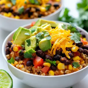 - 1 cup instant brown rice - 1 can (15 oz) black beans, rinsed and drained - 1 cup corn (frozen or canned) - 1 cup diced tomatoes (fresh or canned) - 1 avocado, diced - 1 cup shredded cheddar cheese - 1 packet taco seasoning (or homemade mix) - 1 tablespoon olive oil - 1 teaspoon lime juice - Salt and pepper to taste - Fresh cilantro, for garnish (optional) - Lime wedges, for serving When making Minute Taco Rice Bowls, the ingredients matter. You want fresh and tasty items. Start with instant brown rice; it cooks fast and adds fiber. Black beans give protein and a rich flavor. You can use corn from the freezer or a can; both work well. Diced tomatoes bring some juicy freshness into the mix. Don't forget the avocado! It adds creaminess and helps balance the spices. Shredded cheddar cheese melts nicely on top, making every bite cheesy and delicious. For flavor, taco seasoning is key. You can buy it or mix your own with cumin, chili powder, and garlic. Use olive oil to heat the beans and corn. Lime juice adds a zesty touch. Salt and pepper help bring all the flavors together. Fresh cilantro gives a nice pop of color and taste if you choose to add it. Lastly, lime wedges are perfect for squeezing right before you eat. This mix of ingredients helps create a flavorful and quick meal that everyone will love. {{ingredient_image_1}} To start, prepare the instant brown rice. Boil 1 cup of water in a medium saucepan. Once boiling, add the rice and cover it. Let it sit for about 5 minutes. This will make the rice fluffy and perfect for your bowls. Next, grab a skillet and heat 1 tablespoon of olive oil over medium heat. Add 1 can of rinsed black beans and 1 cup of corn to the skillet. Stir and cook for about 3 to 5 minutes until everything warms up. This step adds warmth and flavor to your dish. Now, it's time to add some zest. Stir in 1 cup of diced tomatoes and the taco seasoning. Mix it well! Let it simmer for 2 to 3 minutes. The flavors will blend nicely. Taste and adjust with salt, pepper, and a teaspoon of lime juice. This will kick up the flavor! To build your taco rice bowls, start with a base of fluffy rice in each bowl. Next, spoon the warm black bean and corn mixture on top. Add diced avocado and sprinkle shredded cheddar cheese over everything. If you like, add fresh cilantro for a pop of color and taste. Serve your taco rice bowls with lime wedges on the side. Squeeze some lime juice right before you eat. It brightens the flavors! For a complete meal, you can pair these bowls with tortilla chips or a fresh salad on the side. Enjoy your tasty creation! To get fluffy rice, follow these steps: - Use the right water-to-rice ratio. For instant brown rice, it’s usually 1:1. - Boil water before adding the rice. This helps cook it evenly. - Cover the pot while it sits. This traps steam and makes the rice soft. You can also try different rice types. White rice cooks faster but lacks some fiber. Quinoa offers a nutty taste and is packed with protein. Use what you like! Boost the taste of your taco rice bowls with simple extras: - Add spices like cumin, paprika, or garlic powder for depth. - Top with fresh salsa, sour cream, or hot sauce for a kick. - Fresh herbs like cilantro add brightness and flavor. Serve with lime wedges. A squeeze of lime can make all the difference! You can easily change this dish to fit your needs: - To make it vegetarian, skip the cheese or use a plant-based option. - For a vegan dish, leave out dairy and add more veggies. - Adjust heat levels by using spicy taco seasoning or adding jalapeños. Feel free to explore new flavors and textures! Pro Tips Use Fresh Ingredients: Fresh tomatoes and ripe avocados will enhance the flavor and texture of your taco rice bowls. Customize Your Spice Level: Adjust the amount of taco seasoning or add fresh jalapeños for an extra kick! Meal Prep Friendly: Prepare the rice and bean mixture ahead of time for a quick weeknight meal. Top with Your Favorites: Feel free to add toppings like sour cream, salsa, or pickled onions for added flavor and texture. {{image_2}} You can easily change up the ingredients in your Minute Taco Rice Bowls. Here are some fun swaps: - Beans: Try using pinto beans or kidney beans instead of black beans. Each type adds its own taste and texture. - Veggies: Add bell peppers, zucchini, or spinach. These give a fresh crunch and boost nutrition. - Cheese: Swap cheddar for Monterey Jack or queso fresco. Each cheese brings a different creaminess and flavor. Meal prepping makes weeknight dinners a breeze. Here’s how to make it work for you: - Make Ahead: Cook a big batch of rice and store it in the fridge. You can also prepare the bean and corn mix in advance. Just warm them up when ready to eat. - Batch Cooking: Make enough for a few meals. This way, you can enjoy your Taco Rice Bowls in different ways throughout the week. Taco rice bowls can vary by region. Here are some tasty options: - Styles: In some areas, people add salsa or guacamole on top. Others might use taco sauce or hot sauce for a spicy kick. - Local Ingredients: Use local veggies or meats to make your dish unique. For example, add local fresh corn or herbs for a special touch. These variations keep your Minute Taco Rice Bowls exciting and fun! To keep your Minute Taco Rice Bowls fresh, use airtight containers. Glass or plastic containers both work well. Ensure you let the meal cool before sealing. This helps reduce moisture and keeps the food tasty. Store the bowls in the fridge. They stay good for about three to four days. When you're ready to eat, reheating is easy. The best way is to use the microwave. Place the bowl in for about two to three minutes. Stir halfway to help heat evenly. You can also reheat on the stove. Just warm it over low heat for about five minutes. Add a little water if it seems dry. If you want to save some for later, freezing is a great option. You can freeze the rice and the bean mixture separately. This helps keep the flavors fresh. Use freezer-safe bags or containers. When you're ready to eat, thaw in the fridge overnight. Reheat in the microwave or on the stove. This way, your meal tastes just as good as fresh! Yes, you can use white rice. White rice cooks faster than brown rice. Instant white rice usually takes about 5 minutes. Brown rice can take up to 10 minutes. Brown rice has a nuttier taste and more fiber. White rice is softer and milder. Choose based on your texture and taste preference. To add heat, use spices like cayenne pepper or chili powder. You can also try hot sauce like Sriracha or Tabasco. Adding jalapeños or diced green chilies is another great option. Mix and match to find your perfect spice level. Adjust to suit your taste buds! Leftovers can last 3 to 4 days in the fridge. Store them in an airtight container. Make sure they cool down before sealing. Label your container with the date. If you notice any strange smells or colors, it’s best to toss them. Yes, this recipe is gluten-free if you use gluten-free taco seasoning. Most beans and vegetables are also gluten-free. Always check labels to ensure no hidden gluten ingredients. This makes it a great choice for gluten-sensitive friends. Absolutely! To make it vegan, skip the cheese or use a vegan alternative. Nutritional yeast is a tasty cheese substitute. You can also add more veggies like spinach or bell peppers. Swap olive oil for avocado oil if you prefer. Enjoy a hearty, plant-based meal! This blog post covered how to create a delicious taco rice bowl. We explored key ingredients like brown rice, black beans, and avocado, as well as step-by-step cooking instructions. I shared tips for perfecting your rice and customizing your dish with various flavors. You can easily adapt this recipe for meal prep or different tastes. In the end, taco rice bowls are fun and easy to make. Enjoy experimenting with flavors and ingredients to find your perfect bowl!