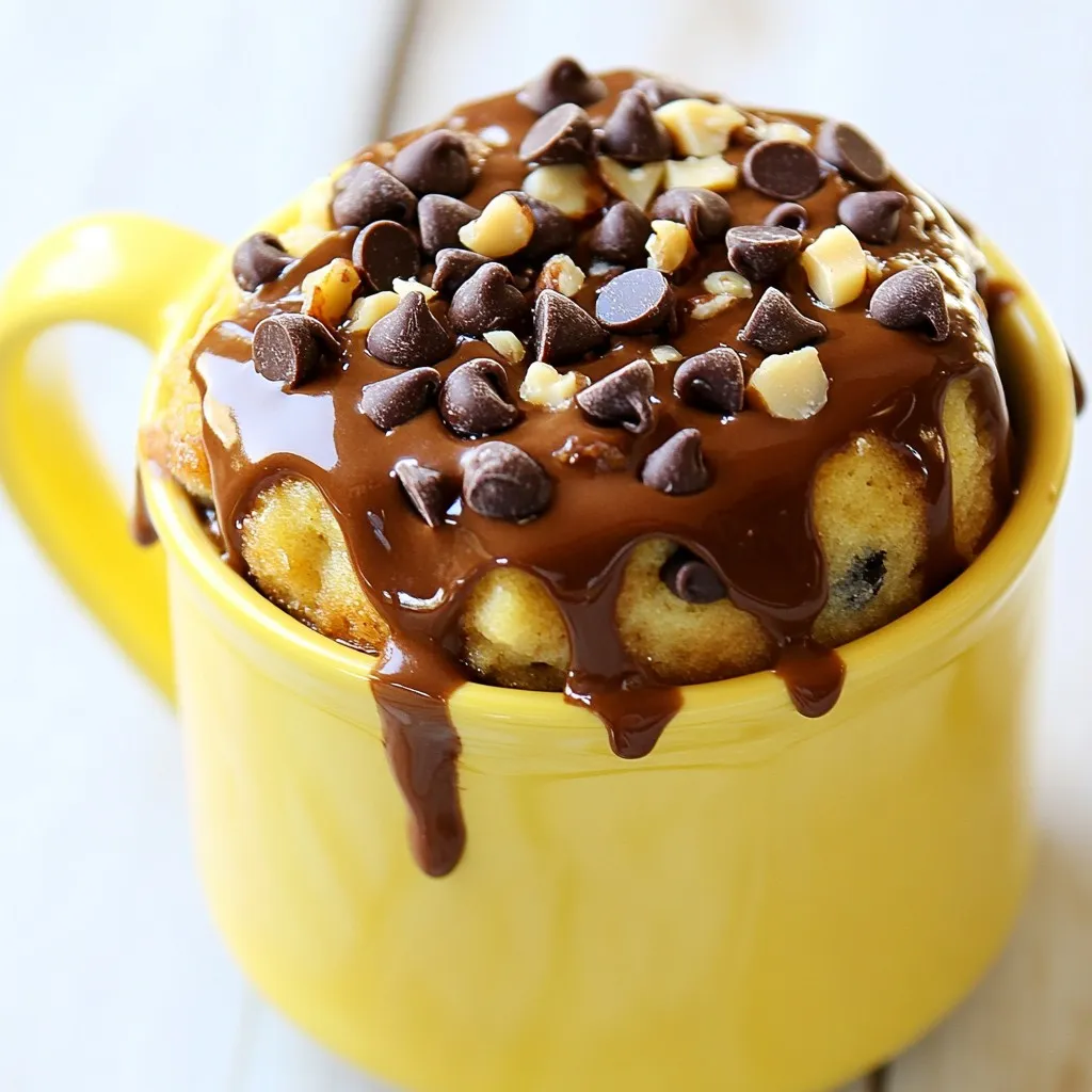 - 1 ripe banana, mashed - 1/4 cup all-purpose flour - 2 tablespoons brown sugar - 1/4 teaspoon baking powder - 1/4 teaspoon baking soda - Pinch of salt - 2 tablespoons milk (any type) - 1 tablespoon vegetable oil - 1/4 teaspoon vanilla extract - 2 tablespoons chocolate chips - Optional: Chopped nuts for added crunch To make this mug cake, you need simple ingredients. First, get a ripe banana. The riper the banana, the sweeter your cake will be. Next, grab some all-purpose flour. This helps the cake rise and gives it structure. Brown sugar adds a nice caramel flavor. You will also need baking powder and baking soda. These help your cake puff up. Don't forget a pinch of salt to balance the sweetness. For moisture, use milk and vegetable oil. The milk can be any type you like. Vanilla extract adds a lovely aroma and flavor. Finally, chocolate chips are a must for that rich, gooey goodness. You can also add chopped nuts if you want a bit of crunch. With these ingredients, you can create a warm, delightful treat in just minutes. {{ingredient_image_1}} Start with one ripe banana. Use a fork to mash it in a microwave-safe mug. You want it smooth and creamy. This banana brings great flavor and moisture to your cake. Next, add the dry ingredients. Include 1/4 cup of all-purpose flour, 2 tablespoons of brown sugar, 1/4 teaspoon of baking powder, 1/4 teaspoon of baking soda, and a pinch of salt. Stir these well until they blend. This mixture sets the base for your cake, ensuring it rises nicely. Now, it's time for the wet ingredients. Pour in 2 tablespoons of milk, 1 tablespoon of vegetable oil, and 1/4 teaspoon of vanilla extract. Mix these until the batter is smooth and homogenous. These ingredients add richness and flavor, making your cake moist and tasty. Finally, fold in 2 tablespoons of chocolate chips. If you like a crunch, add some chopped nuts too. This step gives the cake its delightful texture and sweetness. To cook your mug cake, place it in the microwave. Set it for 1 minute and 30 seconds on high. It's important to check it at 1 minute. This way, you can avoid overcooking. The cake should rise and be set in the center. After cooking, let the mug cake cool for a minute. This cooling time helps the cake firm up. For a special touch, top it with extra chocolate chips or a dollop of whipped cream. Enjoy your simple and tasty treat! - Avoiding overcooking: Check your mug cake at one minute. Microwaves can vary. If it rises and sets, it’s done. Overcooking makes it tough and dry. Aim for a soft, moist texture. This will keep your cake fluffy and delicious. - Using ripe bananas for best flavor: Ripe bananas are key. They add sweetness and moisture. Look for bananas with brown spots. The more spots, the sweeter the banana. This enhances the flavor of your mug cake. - Suggested mix-ins: Add chopped nuts for crunch. Walnuts or pecans work great. You can also sprinkle in cinnamon for warmth. A pinch of nutmeg can add depth. These small changes make your cake feel special. - Topping ideas: Top your mug cake with whipped cream. It adds a lightness to the cake. You can also sprinkle extra chocolate chips on top. They melt slightly and create a gooey texture. A drizzle of honey or maple syrup can make it even sweeter. Pro Tips Use Ripe Bananas: The riper the banana, the sweeter and more flavorful your mug cake will be. Look for bananas with lots of brown spots for the best results. Microwave Timing: Microwave ovens vary in power, so start with 1 minute and check for doneness. If the center is still wet, continue microwaving in 10-second intervals. Add a Pinch of Cinnamon: For an extra layer of flavor, consider adding a pinch of cinnamon to the batter. It complements the banana and chocolate beautifully. Customize Your Toppings: Feel free to get creative with toppings! Try adding peanut butter, Nutella, or fresh fruit to make your mug cake even more indulgent. {{image_2}} Dairy-free options You can make this mug cake dairy-free. Use almond milk or oat milk instead of regular milk. These options keep the cake moist and delicious. They also add a nice flavor twist. Gluten-free alternatives For a gluten-free version, swap the all-purpose flour with gluten-free flour. Look for a blend that works well for baking. This will keep your cake fluffy and tasty. Adding other fruits Try adding other fruits to your mug cake. Blueberries or strawberries work great! They add a burst of flavor and freshness. Just fold them in gently with the chocolate chips. Different chocolate types You can switch up the chocolate too. Use dark chocolate for a richer taste or white chocolate for a sweet twist. Each type gives the cake a unique flavor and fun touch. To store your leftover mug cake, let it cool first. Place it in an airtight container. You can keep it in the refrigerator for up to two days. When you want to eat it again, simply reheat it in the microwave. Heat it for about 15 to 30 seconds. Check to see if it’s warm throughout. If you want to save your mug cake for later, you can freeze it. Wrap the cooled mug cake tightly in plastic wrap. Then, place it in a freezer-safe bag. It can stay frozen for up to a month. When you’re ready to enjoy it, remove it from the freezer. Let it thaw in the fridge overnight. For reheating, microwave it for about 30 seconds to 1 minute. Keep an eye on it to ensure it heats evenly. Yes, you can use other flours in this recipe. Here are some options: - Whole wheat flour: This adds more fiber and a nutty taste. - Almond flour: A gluten-free option that gives a rich flavor. - Oat flour: This is also gluten-free and makes the cake soft. - Coconut flour: Use less of this since it absorbs more liquid. Make sure to adjust the liquid if you use a flour that absorbs more moisture. Absolutely! This recipe is safe and easy for kids. The steps are simple and fun. They can mash the banana, mix the batter, and watch it rise in the microwave. Just supervise them during cooking. The mug cake cooks quickly, so it’s a great treat for little chefs. If you don’t have bananas, here are some tasty substitutes: - Applesauce: Use the same amount. It adds moisture and sweetness. - Mashed pumpkin: This gives a different flavor but works well. - Yogurt: Use about 1/4 cup for a creamy texture. - Silken tofu: Blend it for a smooth consistency. These options will change the taste a bit, but they will still be delicious! Making a banana mug cake is easy and fun. You learned about the ingredients, step-by-step instructions, and useful tips. I shared ways to store and freeze your cake, plus ideas for tasty variations. You can create a delicious treat quickly by following this simple recipe. Enjoy experimenting with flavors and toppings to make it your own. This mug cake is perfect for anyone who loves a sweet snack. Now go ahead, mix those ingredients, and treat yourself!