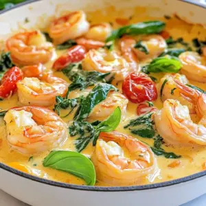 To make Creamy Tuscan Shrimp Skillet, gather these items: - 1 pound large shrimp, peeled and deveined - 2 tablespoons olive oil - 4 cloves garlic, minced - 1 cup cherry tomatoes, halved - 1 cup fresh spinach - 1 cup heavy cream - 1/2 cup grated Parmesan cheese - 1 teaspoon Italian seasoning - Salt and pepper to taste - Fresh basil for garnish When you pick shrimp, look for these signs of freshness: - The shells should be shiny and firm. - Fresh shrimp smell clean and like the sea, not fishy. - Choose shrimp that feel cold to the touch. - If buying frozen shrimp, select ones with no ice crystals. You can swap out some ingredients for different flavors: - Use chicken instead of shrimp for a different protein. - Replace heavy cream with coconut milk for a lighter sauce. - Try sun-dried tomatoes instead of cherry tomatoes for added taste. - You can use kale instead of spinach for more texture. These choices let you make this dish suit your taste. Adjustments can keep things fun! {{ingredient_image_1}} To make Creamy Tuscan Shrimp Skillet, follow these steps closely. First, heat 2 tablespoons of olive oil in a large skillet over medium heat. Add 4 cloves of minced garlic and saut&eacute; for about 1 minute. You want it to smell good but not burn. Next, add 1 pound of large shrimp. Season them with salt and pepper. Cook the shrimp for 2-3 minutes on each side. They should turn pink and opaque. Once done, remove the shrimp and set them aside. In the same skillet, add 1 cup of halved cherry tomatoes. Cook them for 2-3 minutes until they soften. Pour in 1 cup of heavy cream next. Stir in 1/2 cup of grated Parmesan cheese until it melts and blends well. Sprinkle in 1 teaspoon of Italian seasoning for flavor. Stir until the sauce is smooth and creamy. Now, add 1 cup of fresh spinach and cook for about 1-2 minutes until it wilts. Return the shrimp to the skillet and toss them in the creamy sauce. Cook everything for an additional 1-2 minutes until it's heated through. Adjust the seasoning with salt and pepper if needed. Finally, garnish with fresh basil before serving. To get the best shrimp, keep these tips in mind. Use fresh shrimp if possible. They taste better and have a firmer texture. When cooking, don&rsquo;t overcrowd the skillet. This helps the shrimp cook evenly. Cook them just until they turn pink. Overcooked shrimp can become rubbery, so watch the time closely. A great presentation makes a meal shine. Serve the creamy shrimp in a wide, shallow bowl. This lets the vibrant colors show. Add fresh basil on top for a pop of color. You can also sprinkle extra Parmesan for a gourmet touch. Pair the dish with crusty bread or a side salad for balance. These small details can impress your guests and make your meal look as good as it tastes. To make the best creamy Tuscan shrimp, focus on a few key points. First, do not overcook the shrimp. They should be pink and firm, taking about 2-3 minutes per side. If you cook them too long, they will become rubbery. Second, add the spinach last. It wilts quickly and keeps its bright color. Finally, taste your sauce before serving. Adjust salt and pepper as needed for the best flavor. You can easily change the flavors in your creamy Tuscan shrimp. Try adding a splash of lemon juice for a bright touch. You can also mix in sun-dried tomatoes for added depth. For a spicy kick, add red pepper flakes. If you want a different herb taste, consider using dill or parsley instead of basil. These changes make the dish unique and personal to your taste. Pair this dish with a simple side for a balanced meal. A fresh salad with vinaigrette works well. Garlic bread is another great option to soak up the creamy sauce. For a heartier choice, serve it over pasta or rice. A light white wine, like Sauvignon Blanc, complements the flavors nicely. Enjoying these pairings makes the meal even more delightful. Pro Tips Fresh Shrimp: Always use fresh, high-quality shrimp for the best flavor and texture. If using frozen shrimp, make sure to thaw them completely before cooking. Adjusting Creaminess: If you prefer a lighter sauce, you can substitute half of the heavy cream with chicken broth or vegetable broth while still maintaining a creamy texture. Herb Variations: Feel free to experiment with different herbs such as thyme or oregano, in addition to Italian seasoning, to enhance the flavor profile of the dish. Serving Suggestions: This dish pairs wonderfully with pasta, rice, or crusty bread to soak up the delicious creamy sauce. {{image_2}} To make a vegetarian version, swap shrimp for hearty vegetables. Try using mushrooms, zucchini, or firm tofu. These options soak up the sauce nicely. For a boost in protein, add chickpeas or lentils. They pair well with the creamy sauce and add texture. This recipe is naturally gluten-free. Just ensure your Parmesan cheese is gluten-free. You can also use gluten-free pasta or rice instead of serving it with bread. This way, you keep all the flavors while catering to gluten-free diets. You can easily adjust the recipe to fit what you have at home. If you lack heavy cream, use coconut milk or a blend of yogurt and milk. For a dairy-free option, use nutritional yeast in place of Parmesan cheese. Feel free to experiment with different herbs, like thyme or rosemary, for a fresh twist. To keep your creamy Tuscan shrimp fresh, store it in an airtight container. Make sure it cools down to room temperature first. This helps prevent condensation, which can lead to sogginess. Keep it in the fridge and enjoy it within three days. If you want to keep it longer, freezing is a great option. When you're ready to enjoy your leftovers, reheating gently is key. You can use a skillet over low heat. Add a splash of cream or water to keep it moist. Stir often to avoid burning. You can also use the microwave. Heat in short bursts, stirring in between to ensure even warming. To freeze your creamy Tuscan shrimp, place it in a freezer-safe bag or container. Remove as much air as possible to prevent freezer burn. It can last for about two months in the freezer. When you are ready to eat, thaw it in the fridge overnight before reheating. You can make this dish quickly by prepping your ingredients first. Start by peeling and deveining the shrimp. Mince the garlic and halve the cherry tomatoes. Having everything ready cuts down on time. Heat olive oil in a skillet on medium heat. Then, cook the garlic for one minute. Add shrimp next and cook for about three minutes. Once shrimp are pink, remove them from the skillet. Add tomatoes to soften them. Pour in the cream and stir in Parmesan. Toss in the spinach and return the shrimp. This whole process takes around 20 minutes. Creamy Tuscan Shrimp Skillet pairs well with many sides. You can serve it over pasta, like fettuccine or linguine. Rice also works well to soak up the sauce. A fresh salad with greens adds a nice crunch. Garlic bread is another great option to enjoy with the sauce. You could even serve it with roasted vegetables for a colorful plate. Each side enhances the dish while keeping it light and tasty. Yes, you can use frozen shrimp. Just make sure to thaw them before cooking. Thaw shrimp by placing them in cold water for about 15-20 minutes. Once thawed, peel and devein them if needed. Cooking time may be a bit longer, so check for doneness. The shrimp should turn pink and opaque. Using frozen shrimp is a good way to save time and still enjoy a great meal. In this blog post, we explored the key ingredients and cooking steps for a Creamy Tuscan Shrimp Skillet. I shared tips on selecting fresh shrimp and suggested alternatives to suit your taste. You learned about common mistakes to avoid and how to enhance flavors. We also discussed options for vegetarian and gluten-free diets along with proper storage methods. You can enjoy this dish in many ways, making it your own. The versatility allows everyone to find a version they love. Enjoy cooking!