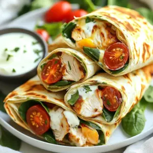 - 2 chicken breasts, sliced thinly - 1 teaspoon paprika - 1 teaspoon garlic powder - 1 teaspoon onion powder - 1/2 teaspoon salt - 1/2 teaspoon black pepper - 1 tablespoon olive oil - 4 large tortilla wraps - 1 cup shredded mozzarella cheese - 1/2 cup baby spinach - 1/2 cup cherry tomatoes, halved - 1/4 cup ranch dressing (optional for dipping) For these crispy air fryer chicken and mozzarella wraps, you need some simple and fresh ingredients. The chicken breasts bring protein and a nice base for flavor. I like to use spices like paprika, garlic powder, onion powder, salt, and black pepper. They make the chicken taste great! You also need olive oil to help the spices stick and add moisture. The large tortilla wraps hold everything together. For a cheesy burst, grab some shredded mozzarella cheese. I love adding baby spinach and halved cherry tomatoes for freshness and color. If you want a little extra flavor, a side of ranch dressing works well for dipping. Using these ingredients, you create a balanced, tasty meal that is easy to make. {{ingredient_image_1}} To start, slice the chicken breasts thinly. In a bowl, mix the chicken with paprika, garlic powder, onion powder, salt, black pepper, and olive oil. You want every piece to get coated well. This step is key for flavor. Let the chicken marinate for at least 15 minutes. This allows the spices to soak in. Preheat your air fryer to 400&deg;F (200&deg;C). This takes about 5 minutes. Place the marinated chicken in the air fryer basket. Make sure not to overcrowd it. Cook for 10-12 minutes. Shake the basket halfway through. This helps the chicken cook evenly. The chicken should look crispy and cooked through when done. Lay out a large tortilla wrap on a clean surface. Start layering with shredded mozzarella cheese. Add the cooked chicken next, followed by baby spinach and halved cherry tomatoes. For extra cheesiness, sprinkle some more mozzarella on top. Now, starting from one end, roll the tortilla tightly around the fillings. If needed, secure it with toothpicks. Place the wraps seam side down in the air fryer basket. Lightly spray the outside with olive oil. This helps them crisp up nicely. Air fry at 400&deg;F (200&deg;C) for 5-7 minutes. Keep an eye on them until they turn golden brown and crispy. - Serving suggestions: After air frying, remove the wraps and let them cool for a minute. Slice them diagonally for a nice presentation. Serve with ranch dressing on the side for dipping if you like. Enjoy your delicious crispy wraps! To get the best crispy chicken, start with thin slices. Thin pieces cook faster and get crispier. Use a mix of spices to add flavor. Paprika, garlic powder, and onion powder work great. Don&rsquo;t skip the olive oil. It helps in achieving that nice crunch. Marinate for at least 15 minutes, but longer is even better. This allows the flavors to soak in. When you cook, avoid overcrowding the air fryer basket. This lets hot air circulate and crisp up the chicken evenly. Rolling your wraps tightly is key. Start from one end and roll carefully. This keeps all the fillings inside. If you find it hard to roll, warm the tortillas slightly. This makes them more pliable. Don&rsquo;t overfill your wraps. Too much filling can lead to messy rolling. If needed, secure the wraps with toothpicks. This keeps them together while cooking. Preheating your air fryer is a must. This helps start cooking right away. Set it to 400&deg;F (200&deg;C) for the best results. When cooking the wraps, spray a little olive oil on the outside. This adds crispness and flavor. Keep an eye on the wraps as they cook. Every air fryer is different, so cooking times may vary. When they are golden brown, they are ready to eat! Pro Tips Choose the Right Chicken: Use thinly sliced chicken breasts to ensure even cooking and a crispy texture in the air fryer. Even Coating: Make sure the chicken is evenly coated with the marinade to enhance flavor and promote crispiness. Careful Wrapping: When rolling the wraps, keep them tight to prevent the filling from spilling out during cooking. Perfect Crispiness: Lightly spray the wraps with olive oil before air frying to achieve a golden, crispy exterior. {{image_2}} You can switch out chicken for other proteins. Turkey works well and stays juicy. Tofu is a great choice for a plant-based meal. Shrimp adds a tasty twist and cooks fast. Pork can also shine in this wrap, especially when seasoned well. While mozzarella is classic, feel free to get creative. Cheddar gives a sharp flavor and melts nicely. Pepper jack adds a kick if you like heat. Gouda brings a rich taste that pairs well with chicken. Feta can provide a tangy contrast, especially with veggies. Boost your wraps with more veggies. Bell peppers add crunch and color. Zucchini slices cook well in the air fryer. Avocado offers creaminess and healthy fats. Fresh herbs like basil or cilantro can brighten the dish. For added flavor, consider a drizzle of balsamic glaze or a sprinkle of lemon juice. To store leftover wraps, let them cool first. Place them in an airtight container. This keeps them fresh and tasty. You can also wrap them in plastic wrap. Store in the fridge for up to three days. If you want to keep them longer, consider freezing. Reheat the wraps in the air fryer for the best results. Set the air fryer to 350&deg;F (175&deg;C). Heat for about 5-7 minutes. This method keeps the wraps crispy. Avoid the microwave, as it can make the wraps soggy. If you do use a microwave, heat them for only a short time. To freeze wraps, make sure they are fully cooled first. Wrap each one in plastic wrap, then place them in a freezer bag. They can stay in the freezer for up to three months. When ready to eat, thaw in the fridge overnight. Then reheat in the air fryer for a delicious meal. To boost the chicken's flavor, use fresh herbs like thyme or basil. You can also add a splash of lemon juice for a zesty kick. Marinating the chicken longer, up to an hour, helps the spices soak in better. Try adding cayenne pepper for heat or a dash of soy sauce for umami. A mix of different spices can bring new life to the dish. Yes, you can use any type of wrap you like. Whole wheat, spinach, or even a low-carb wrap work well. If you want to make it lighter, consider using lettuce leaves instead of tortillas. Each option brings its own flavor and texture, so feel free to experiment. If you use frozen wraps, increase the cooking time by about 5 minutes. Start checking them at the 10-minute mark to avoid overcooking. You want them to be hot and crispy but not burnt. This way, you still enjoy that great crunch and warm filling. Absolutely! Use gluten-free wraps to make this dish suitable for those with gluten sensitivities. Many brands offer tasty gluten-free options. Also, check the seasoning and ranch dressing labels to ensure they are gluten-free. With these swaps, you can enjoy crispy chicken wraps without worry. In this blog post, I outlined how to make delicious air fryer chicken wraps. We covered the key ingredients like chicken, tortillas, and optional dips. I shared step-by-step instructions on marinating, cooking, and assembling your wraps. You also learned tips for crispy chicken and rolling techniques. Variations included using different proteins and cheese types. Lastly, I explained how to store leftovers and reheat them for the best taste. Enjoy making these tasty wraps and get creative with your flavors!